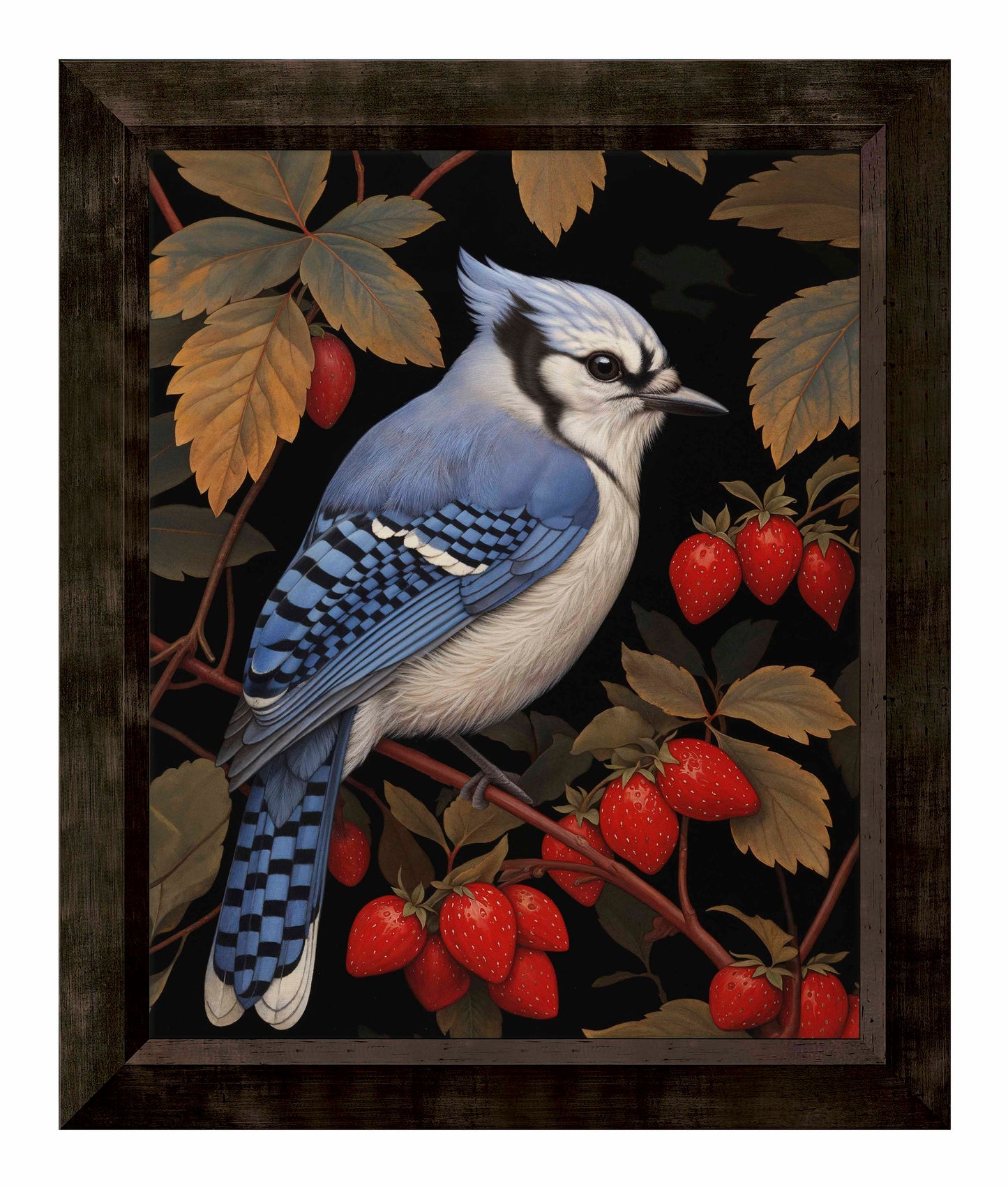 Berry Bliss - Blue Jay in Strawberry Patch - Limited Edition Canvas