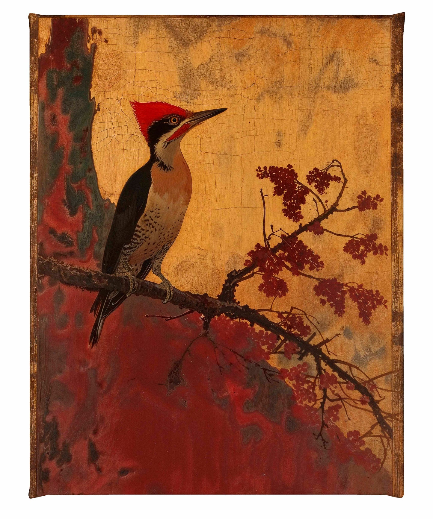 Echoes of Silk - Woodpecker in Autumn Splendor - Gallery Wrapped Canvas