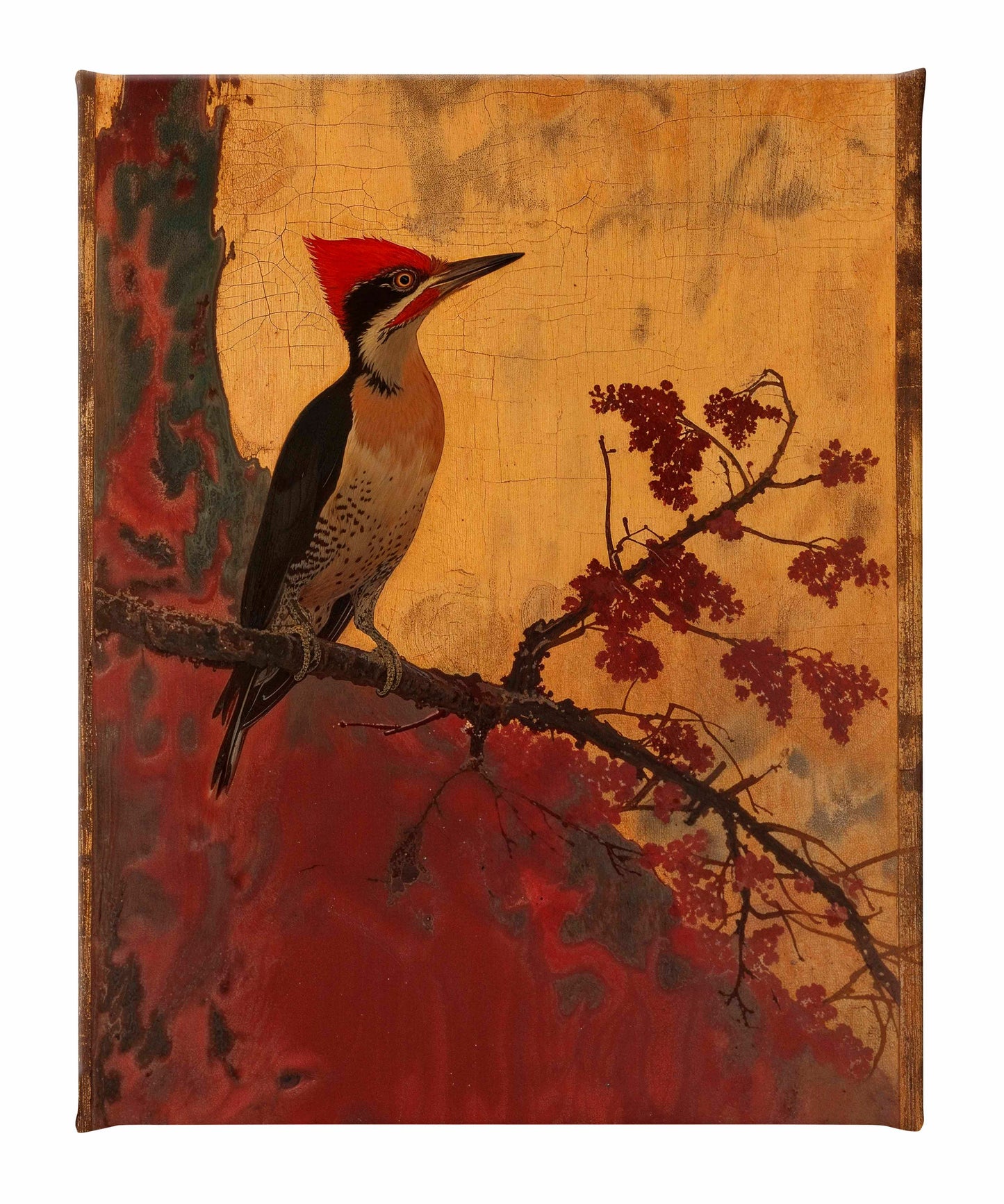 Echoes of Silk - Woodpecker in Autumn Splendor - Gallery Wrapped Canvas