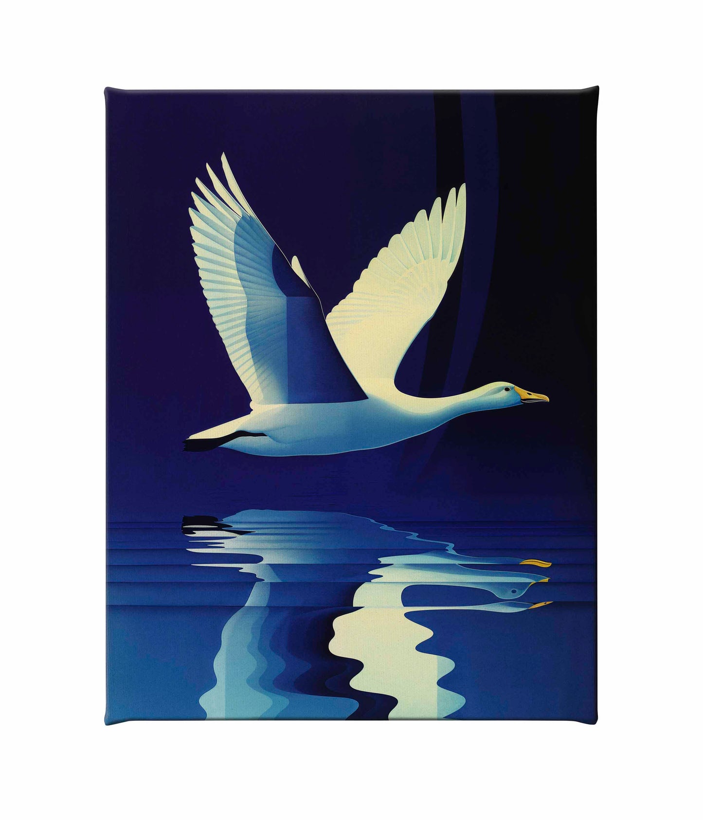 Reflections in Flight - Swan Over Tranquil Waters - Gallery Wrapped Canvas