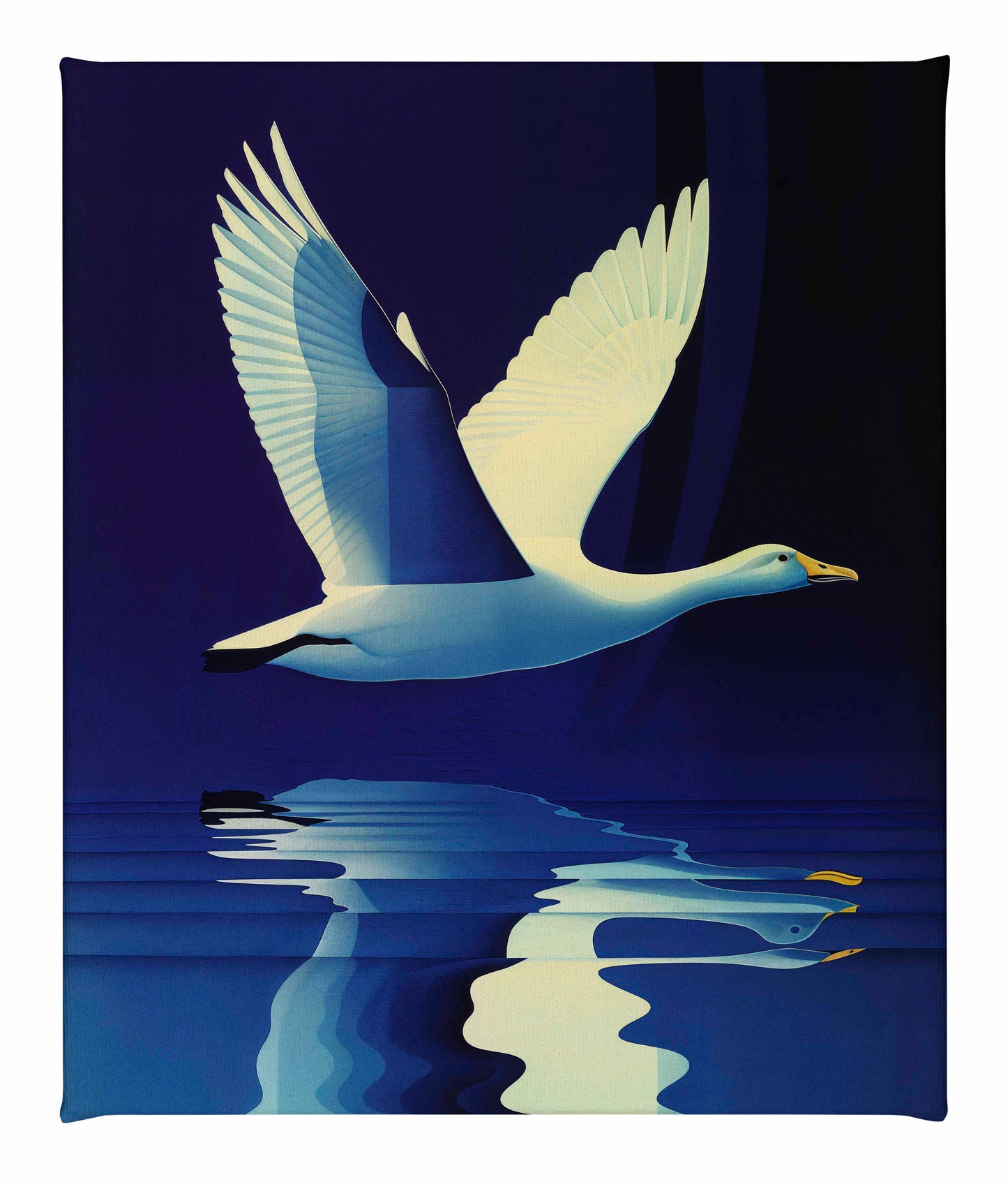 Reflections in Flight - Swan Over Tranquil Waters - Gallery Wrapped Canvas