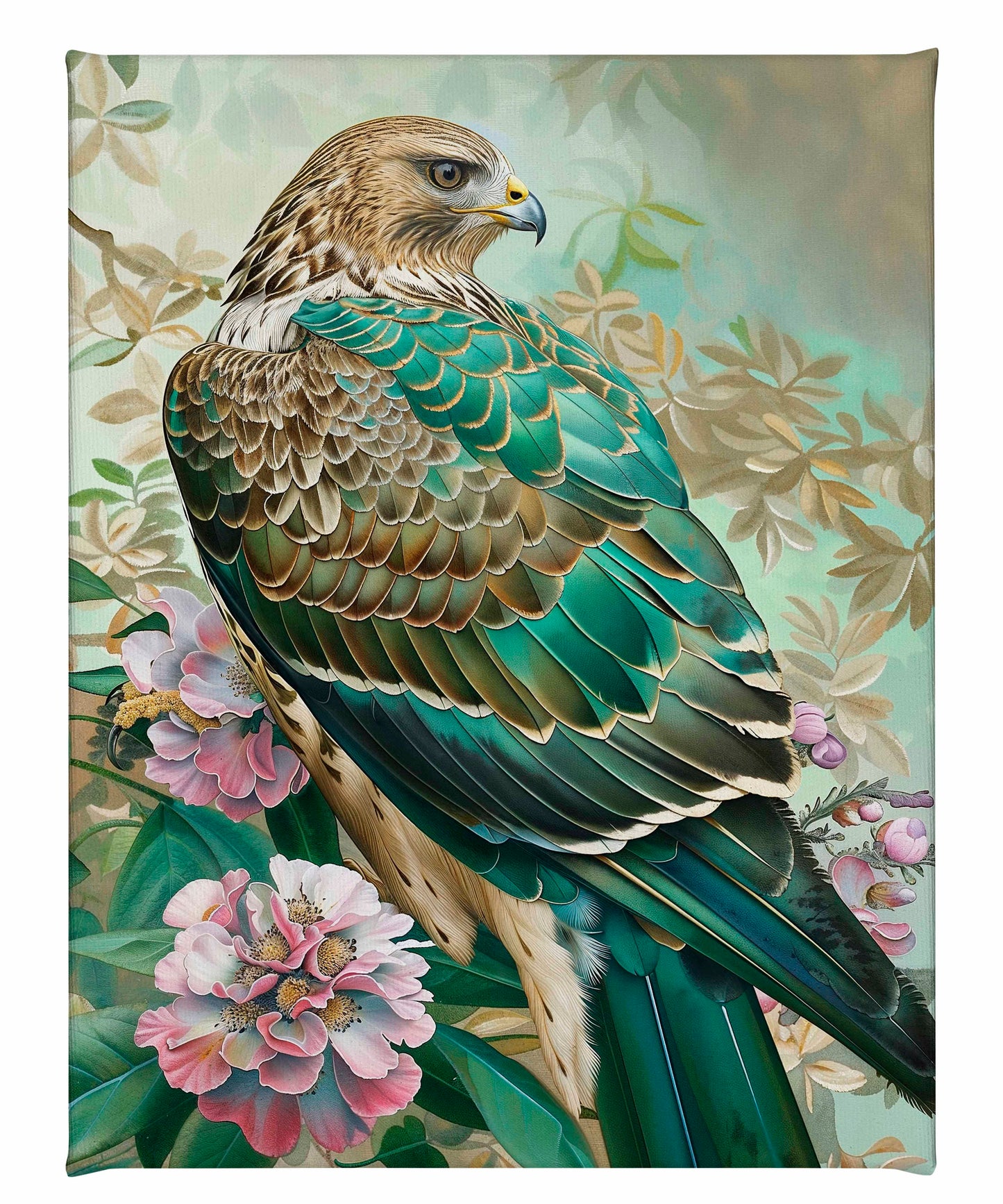Emerald Majesty - Hawk Amidst Blossoms - Gallery Wrapped Canvas