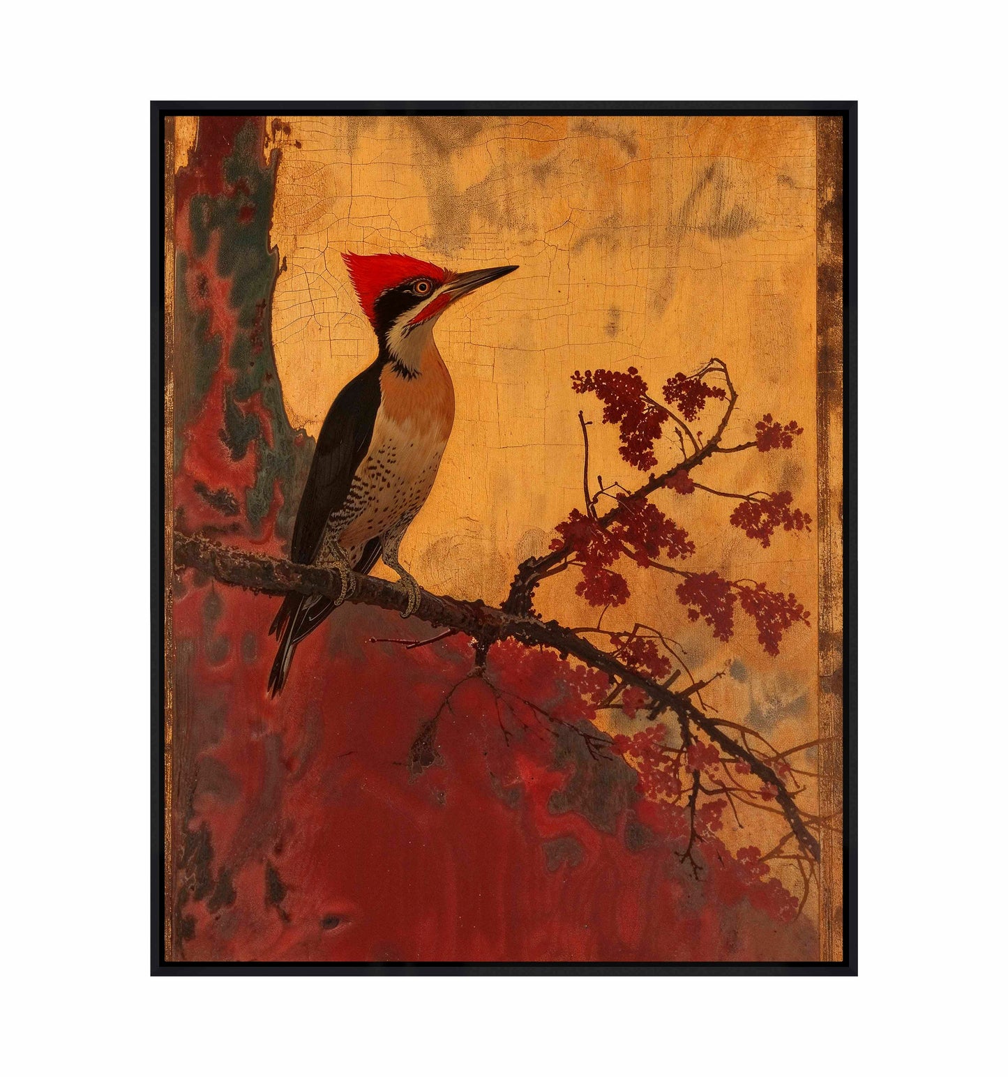 Echoes of Silk - Woodpecker in Autumn Splendor - Gallery Wrapped Canvas
