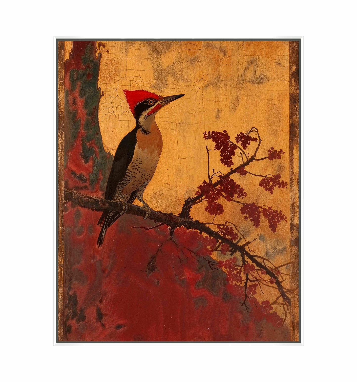 Echoes of Silk - Woodpecker in Autumn Splendor - Gallery Wrapped Canvas