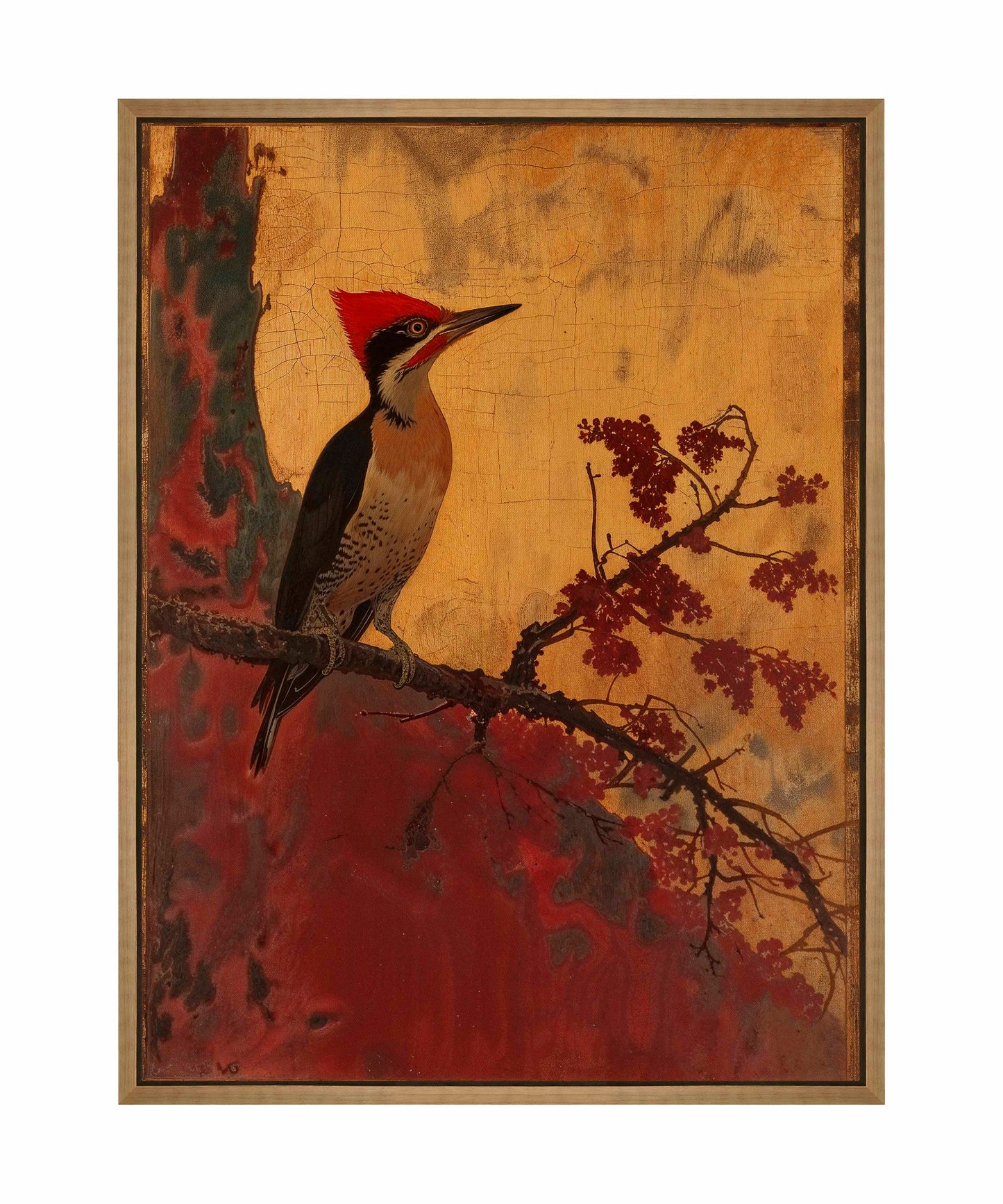 Echoes of Silk - Woodpecker in Autumn Splendor - Gallery Wrapped Canvas