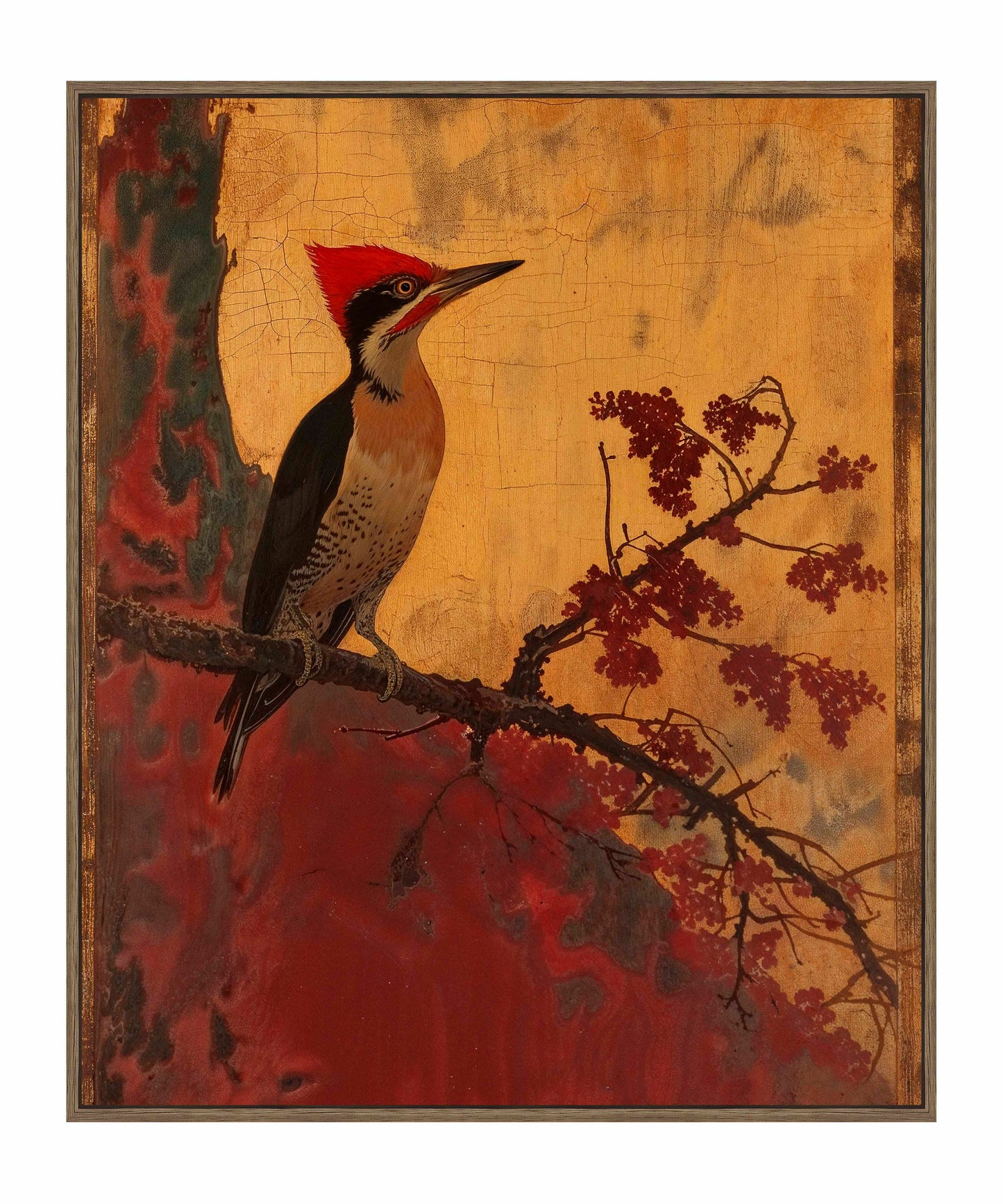 Echoes of Silk - Woodpecker in Autumn Splendor - Gallery Wrapped Canvas