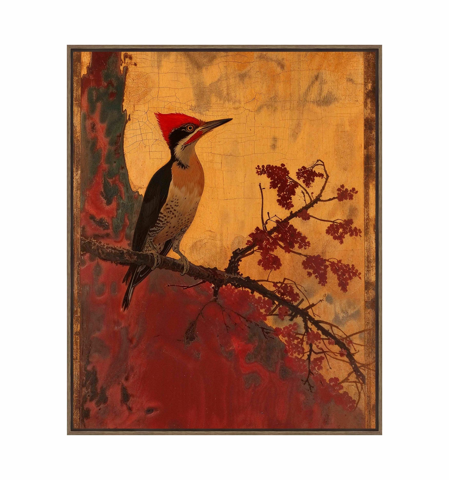 Echoes of Silk - Woodpecker in Autumn Splendor - Gallery Wrapped Canvas