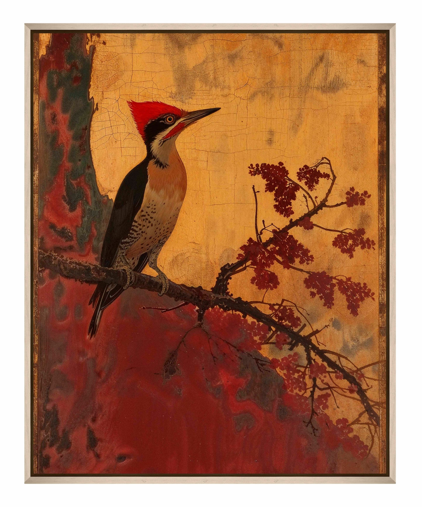 Echoes of Silk - Woodpecker in Autumn Splendor - Gallery Wrapped Canvas