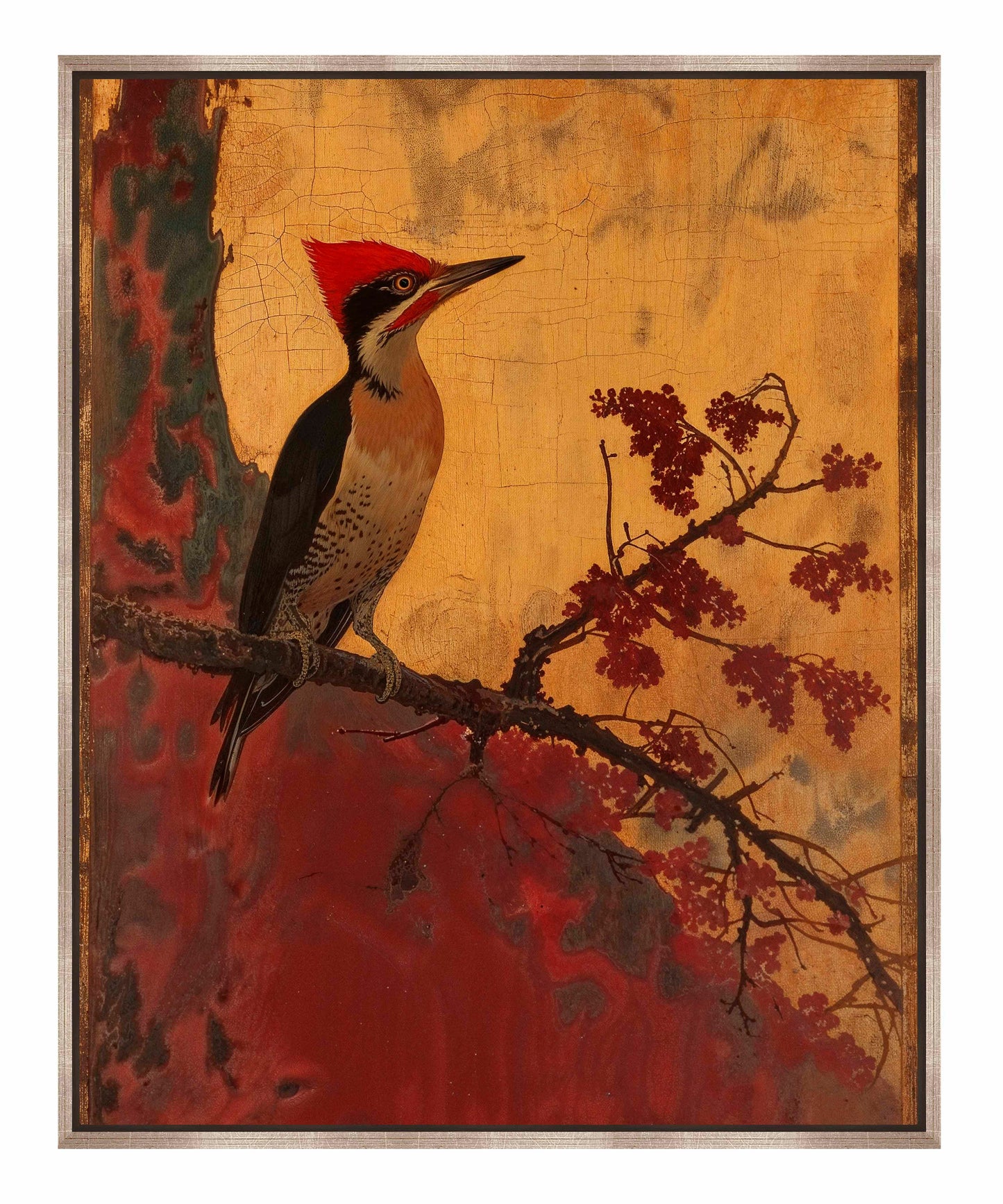Echoes of Silk - Woodpecker in Autumn Splendor - Gallery Wrapped Canvas