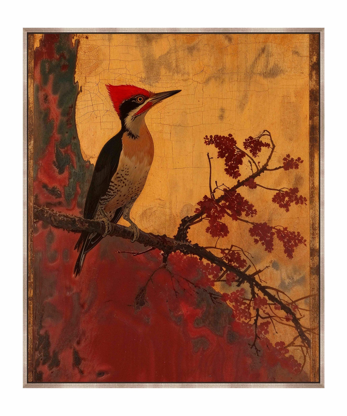 Echoes of Silk - Woodpecker in Autumn Splendor - Gallery Wrapped Canvas