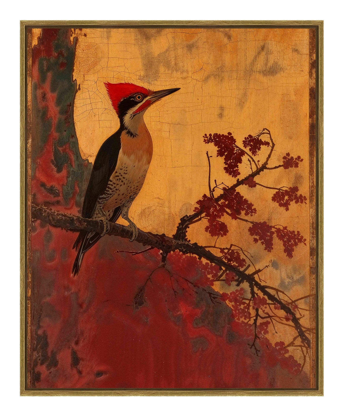 Echoes of Silk - Woodpecker in Autumn Splendor - Gallery Wrapped Canvas