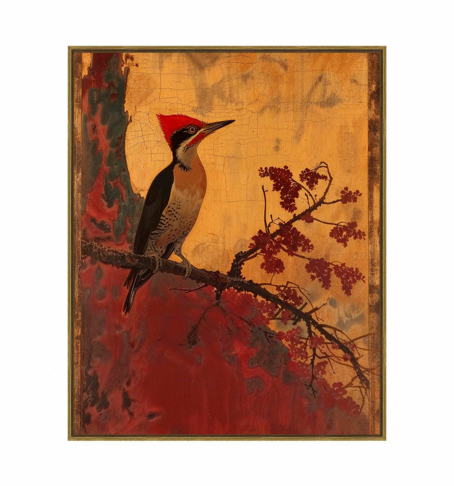 Echoes of Silk - Woodpecker in Autumn Splendor - Gallery Wrapped Canvas