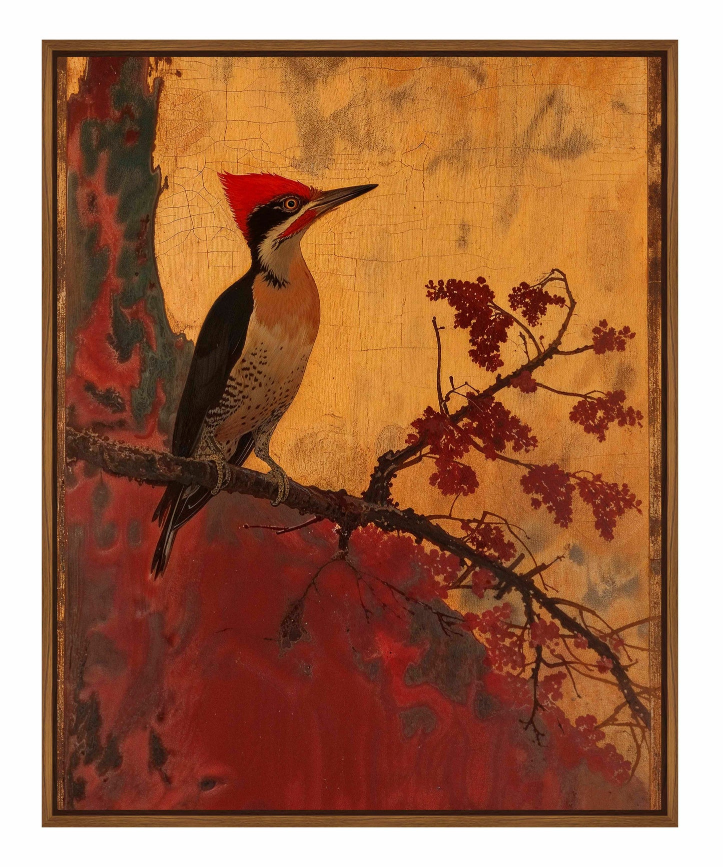 Echoes of Silk - Woodpecker in Autumn Splendor - Gallery Wrapped Canvas