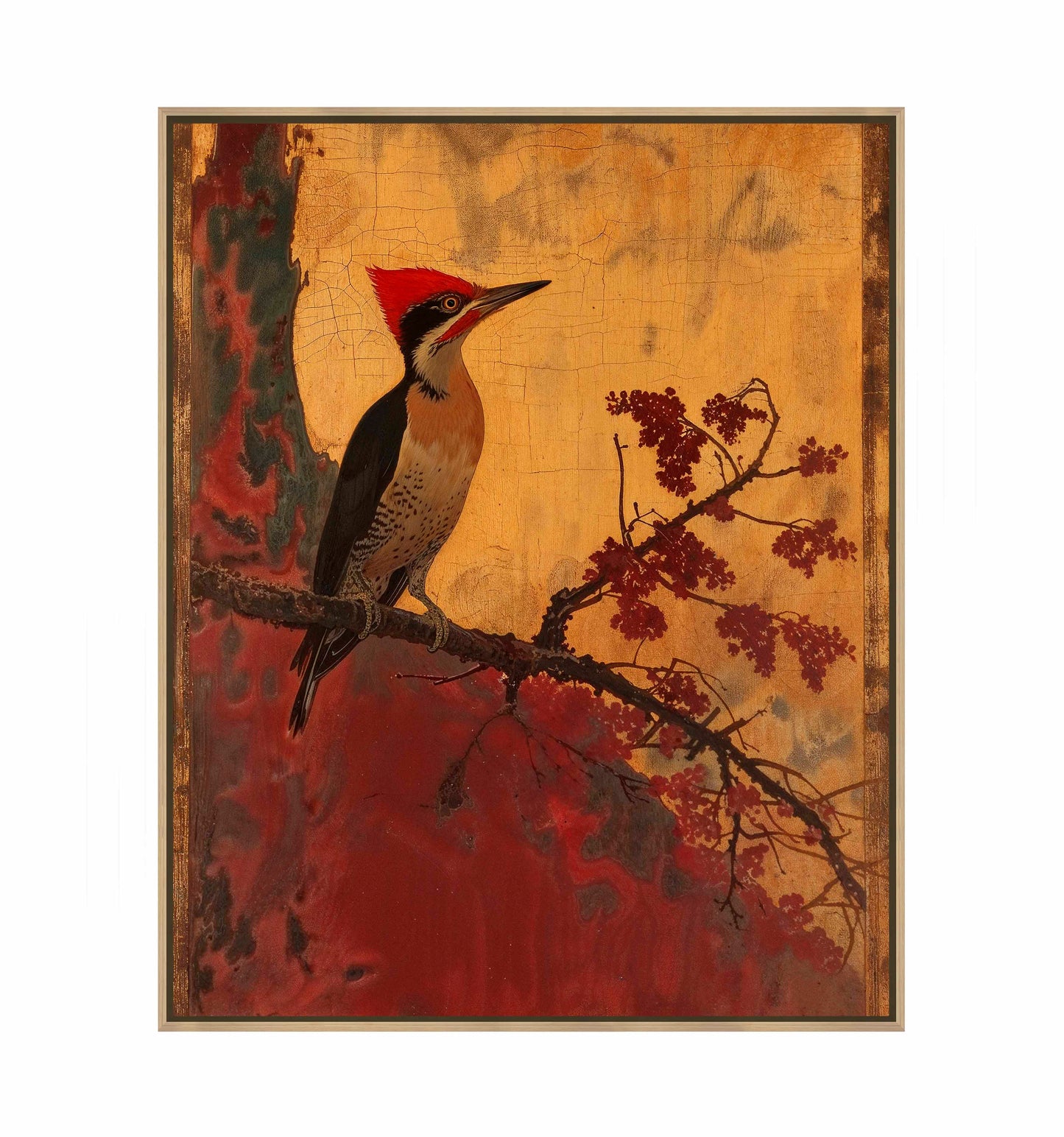 Echoes of Silk - Woodpecker in Autumn Splendor - Gallery Wrapped Canvas