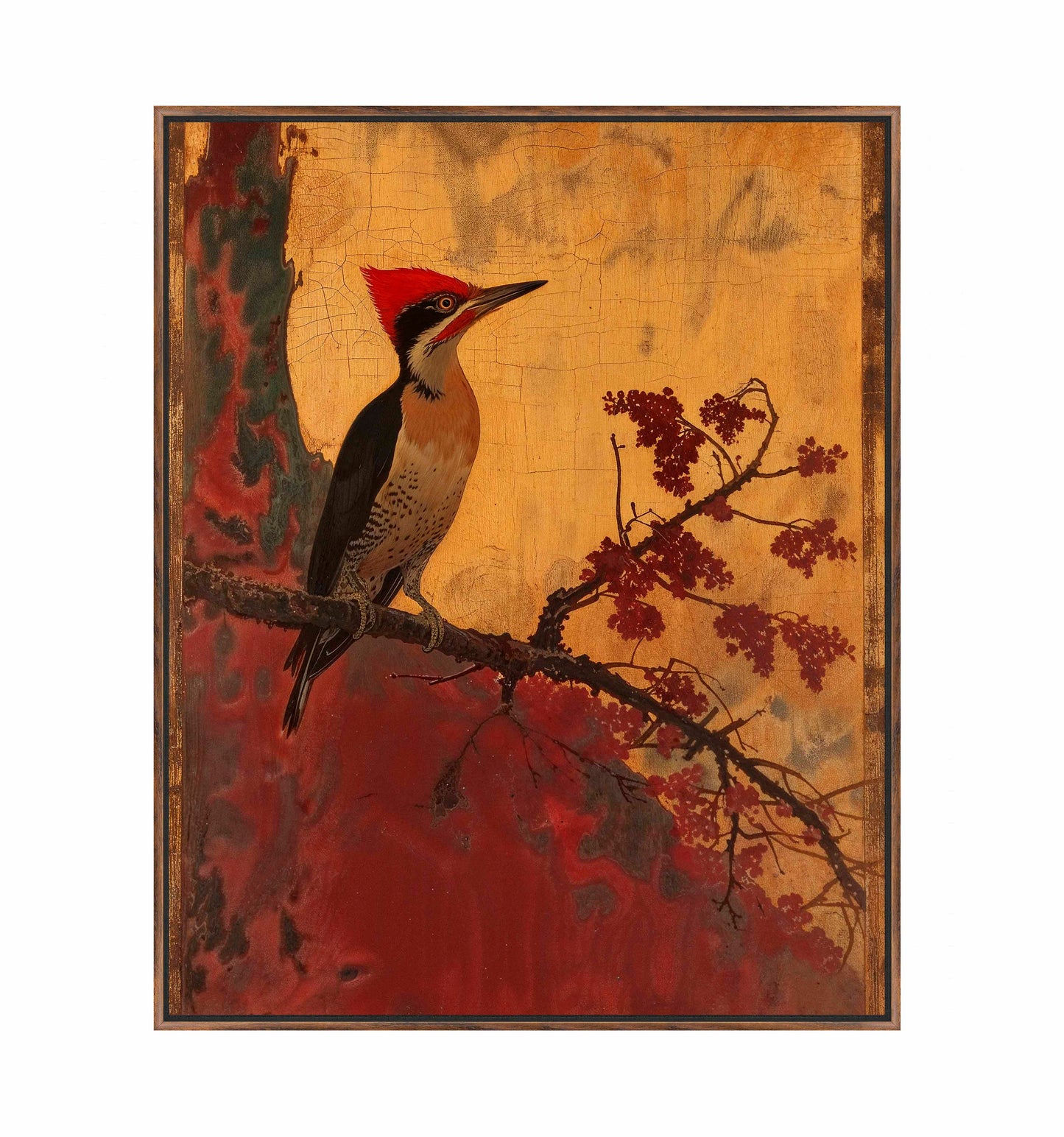 Echoes of Silk - Woodpecker in Autumn Splendor - Gallery Wrapped Canvas