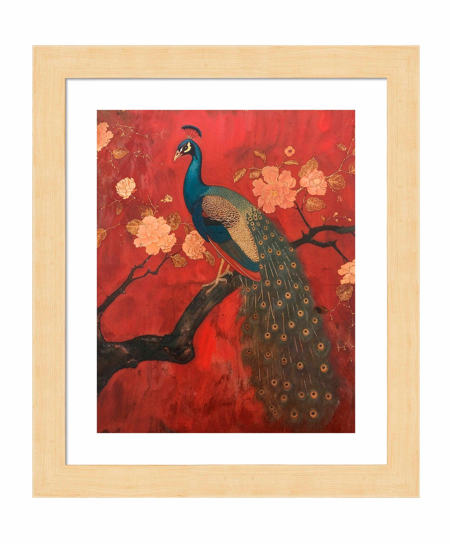 Opulent Grace - Peacock Amidst Blossoms - Art Prints