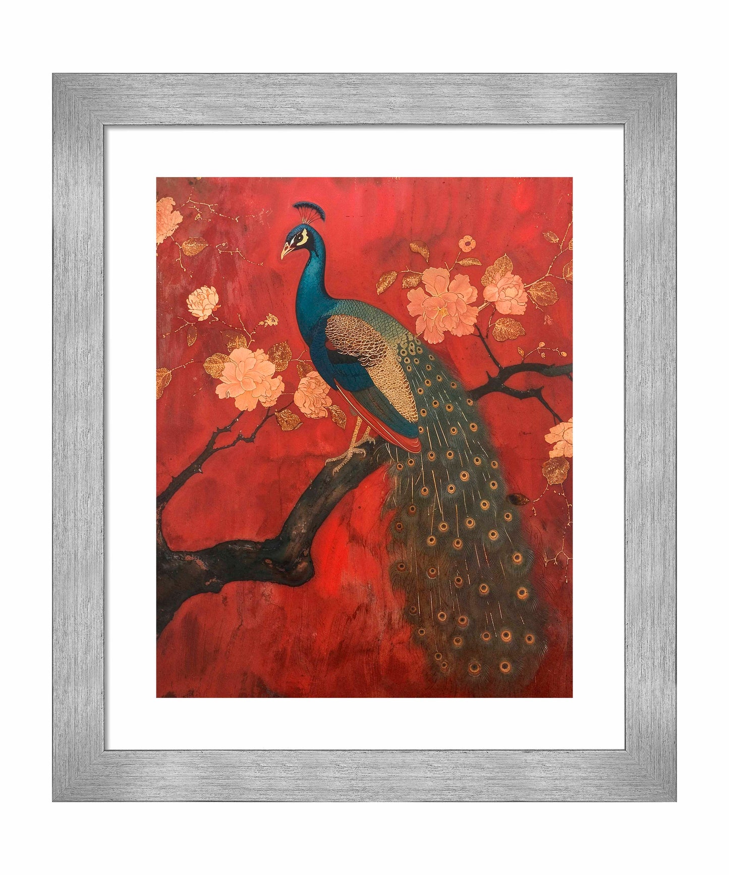 Opulent Grace - Peacock Amidst Blossoms - Art Prints