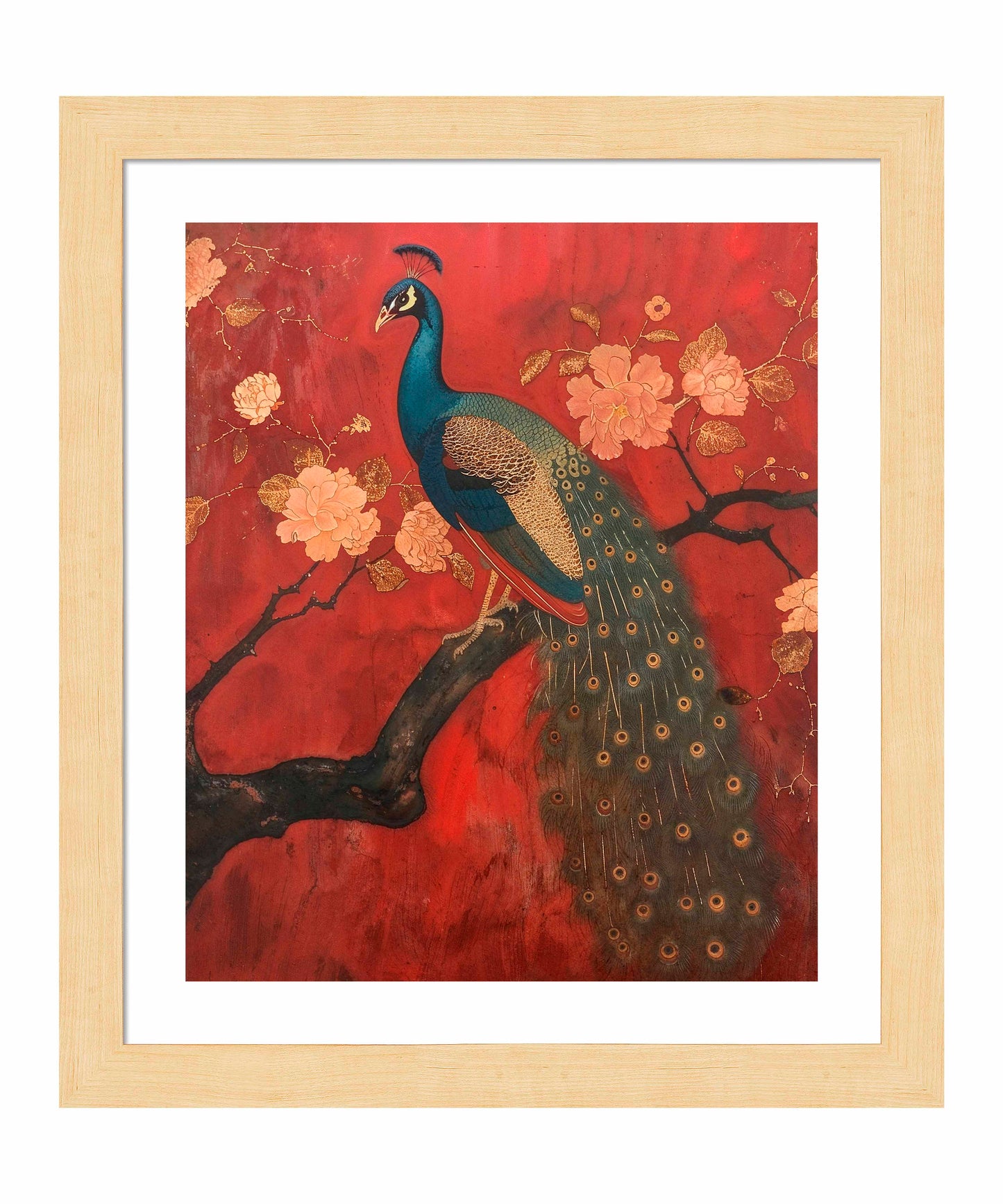 Opulent Grace - Peacock Amidst Blossoms - Art Prints