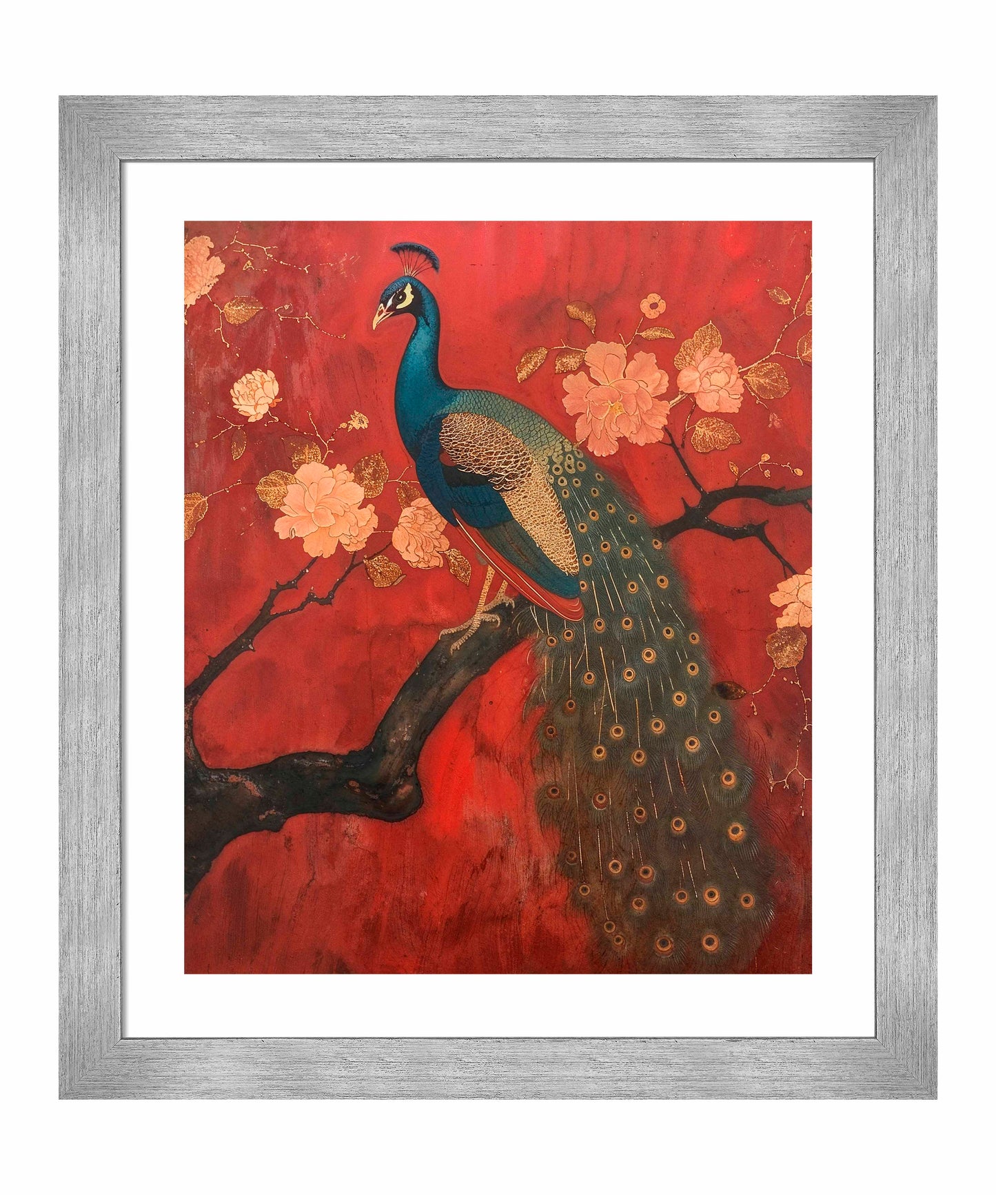 Opulent Grace - Peacock Amidst Blossoms - Art Prints