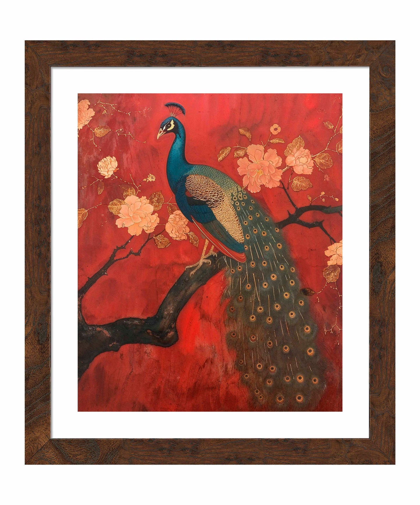 Opulent Grace - Peacock Amidst Blossoms - Art Prints