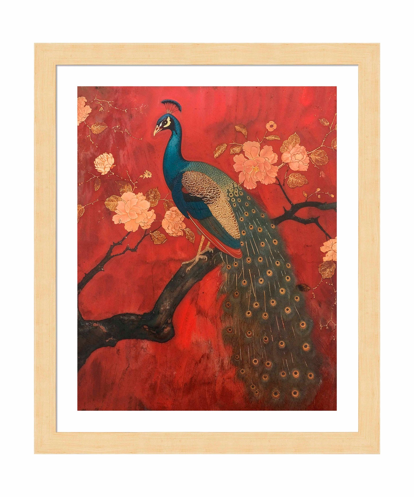 Opulent Grace - Peacock Amidst Blossoms - Art Prints