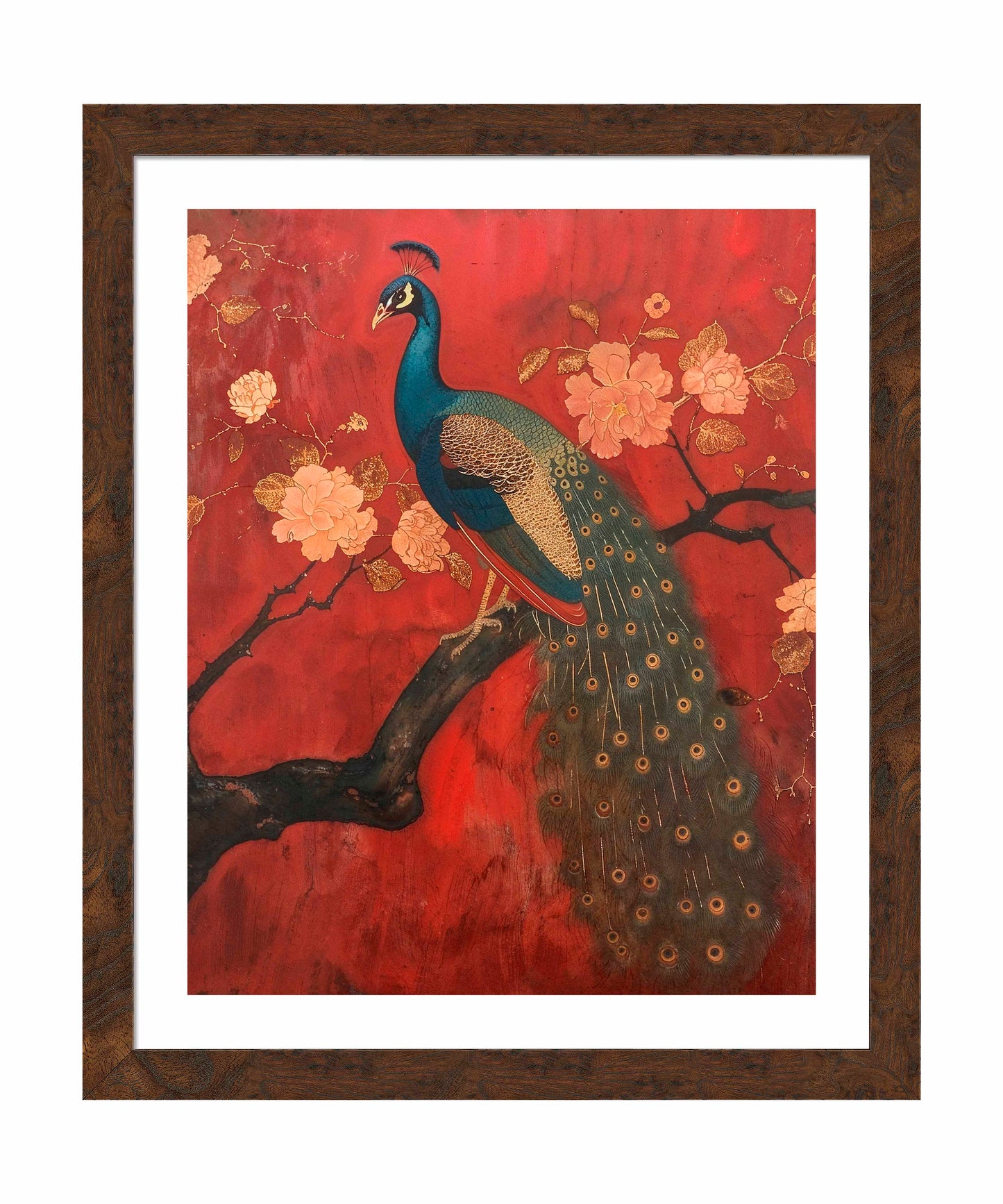 Opulent Grace - Peacock Amidst Blossoms - Art Prints