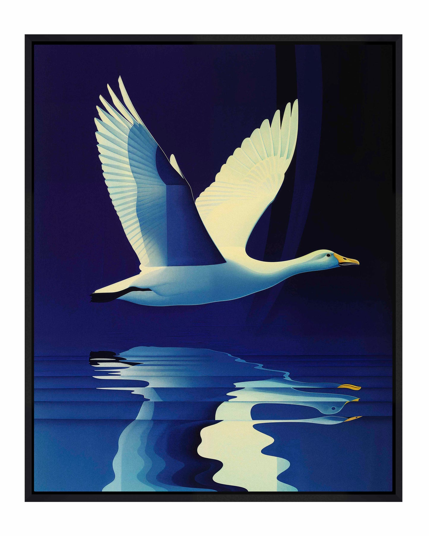 Reflections in Flight - Swan Over Tranquil Waters - Gallery Wrapped Canvas