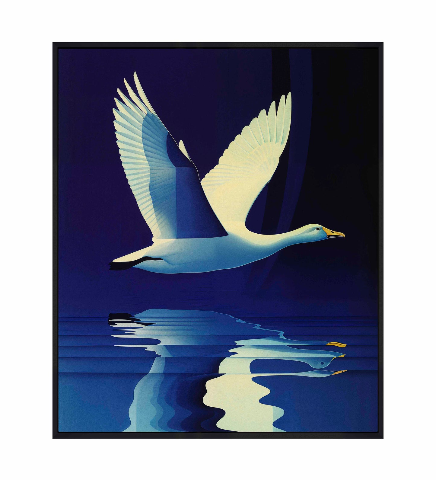 Reflections in Flight - Swan Over Tranquil Waters - Gallery Wrapped Canvas