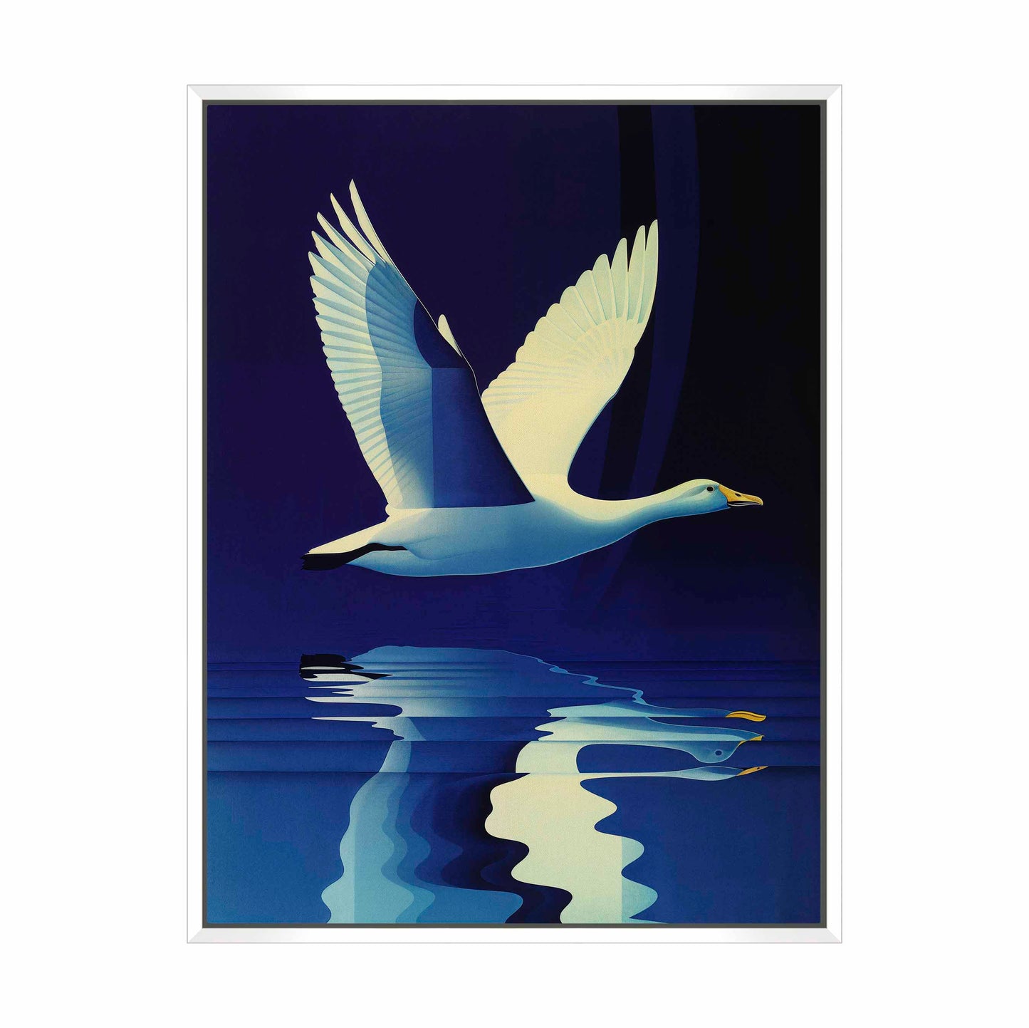 Reflections in Flight - Swan Over Tranquil Waters - Gallery Wrapped Canvas