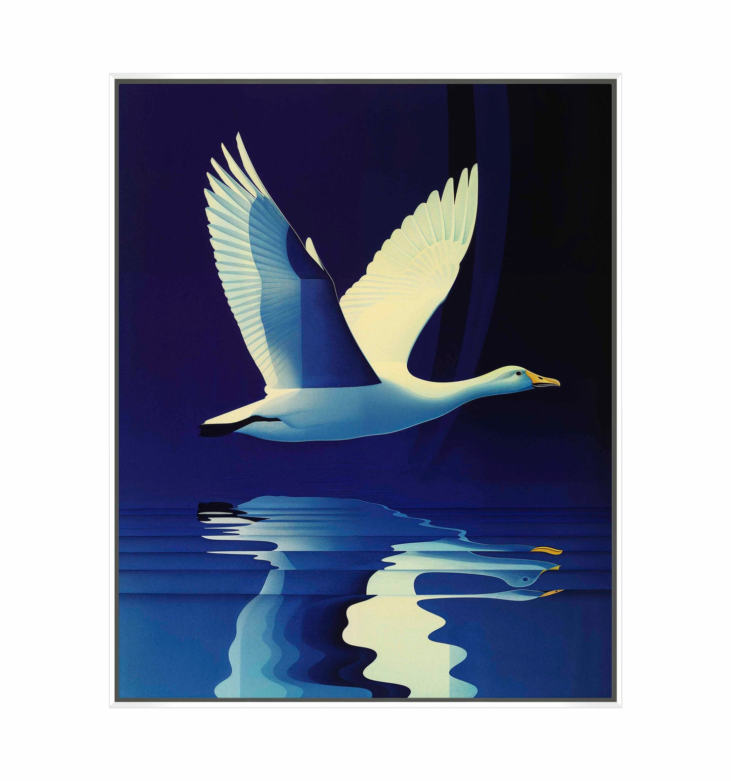 Reflections in Flight - Swan Over Tranquil Waters - Gallery Wrapped Canvas
