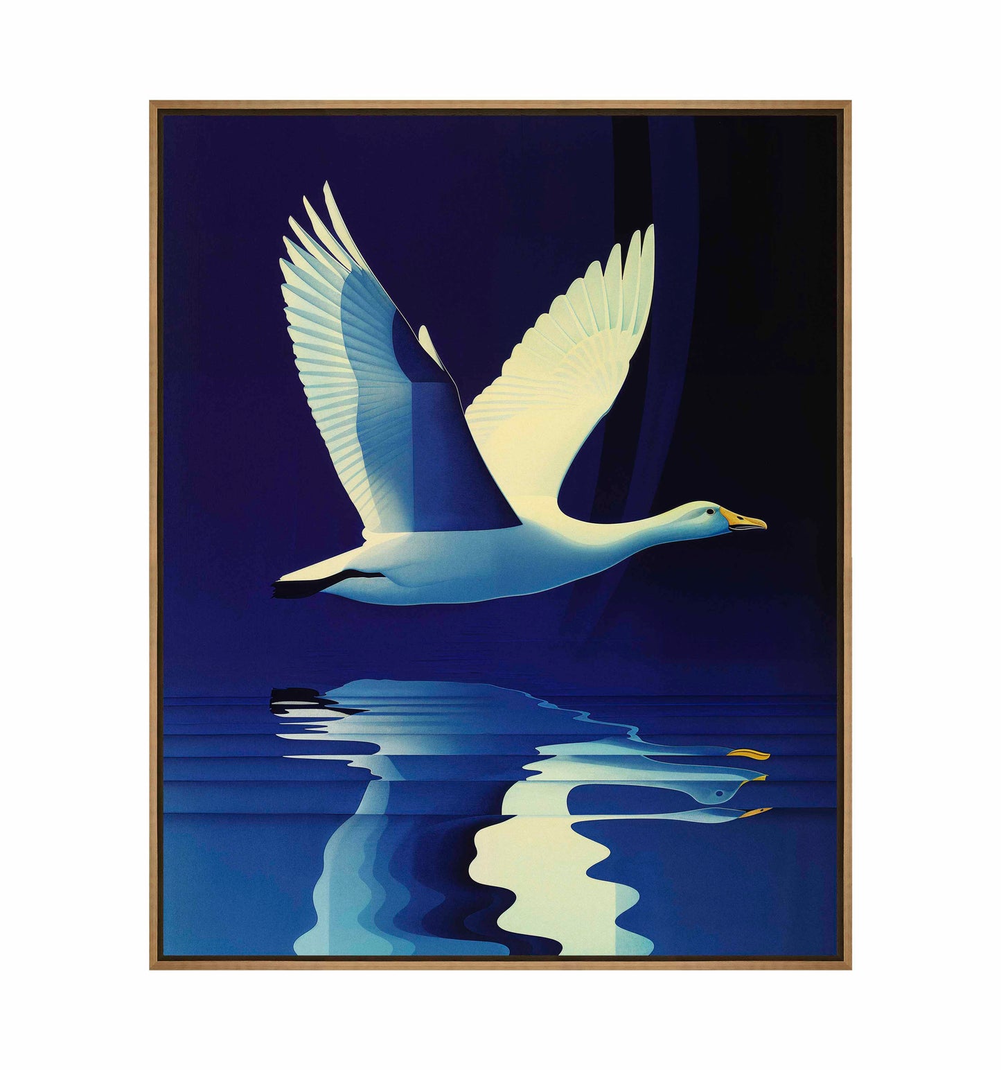 Reflections in Flight - Swan Over Tranquil Waters - Gallery Wrapped Canvas