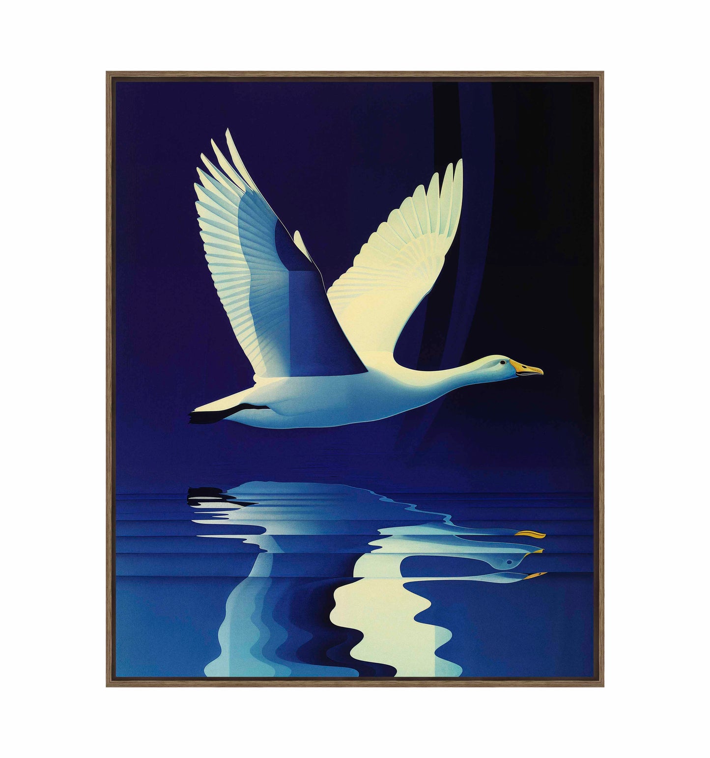 Reflections in Flight - Swan Over Tranquil Waters - Gallery Wrapped Canvas