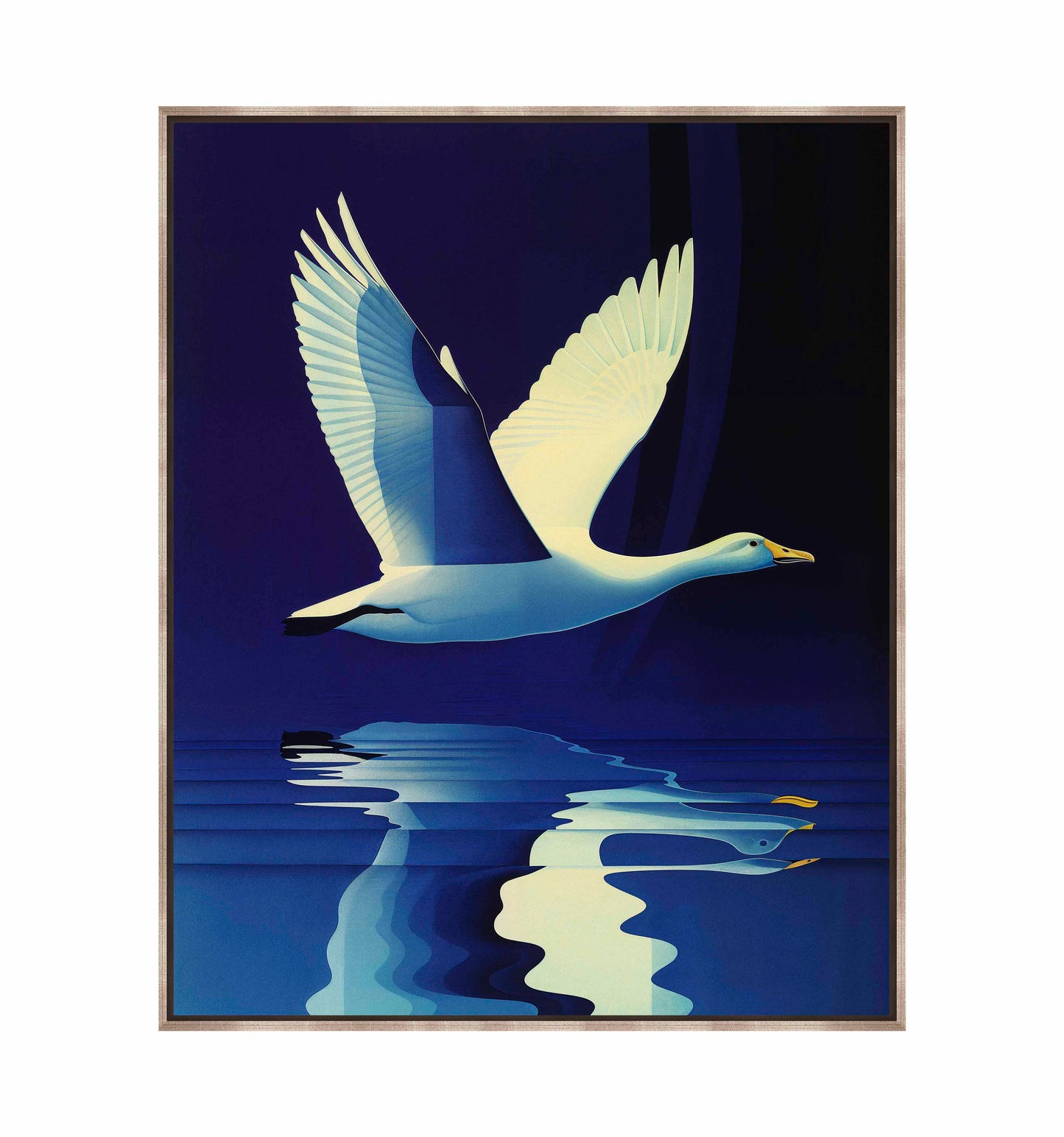 Reflections in Flight - Swan Over Tranquil Waters - Gallery Wrapped Canvas