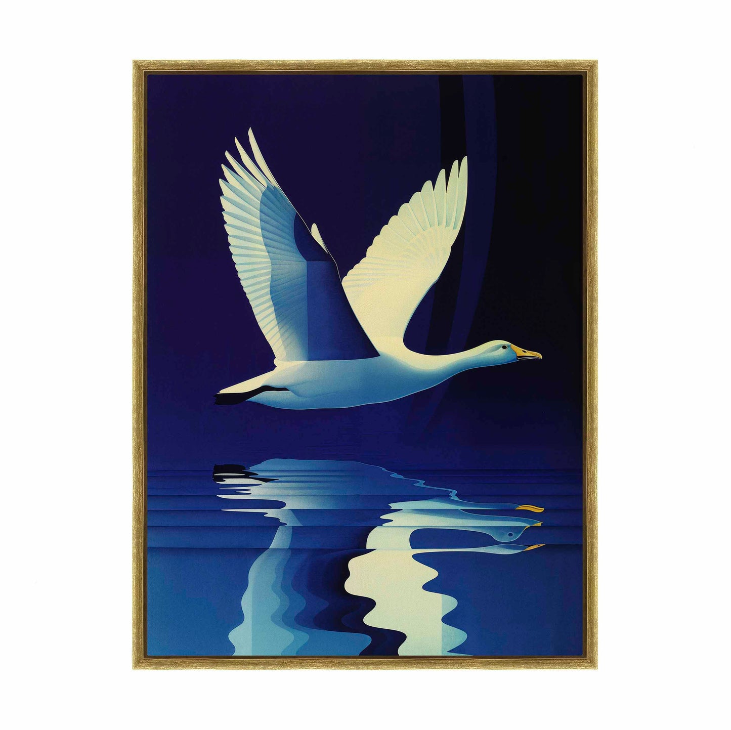 Reflections in Flight - Swan Over Tranquil Waters - Gallery Wrapped Canvas
