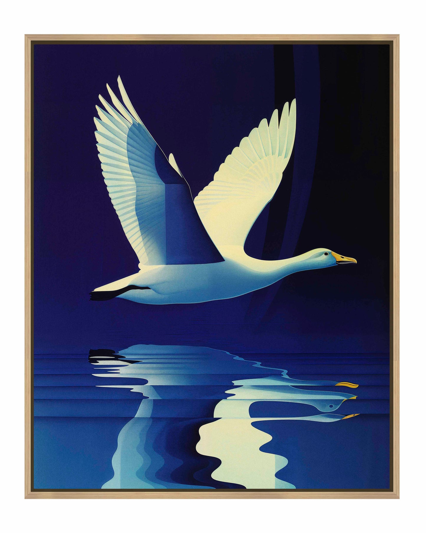 Reflections in Flight - Swan Over Tranquil Waters - Gallery Wrapped Canvas