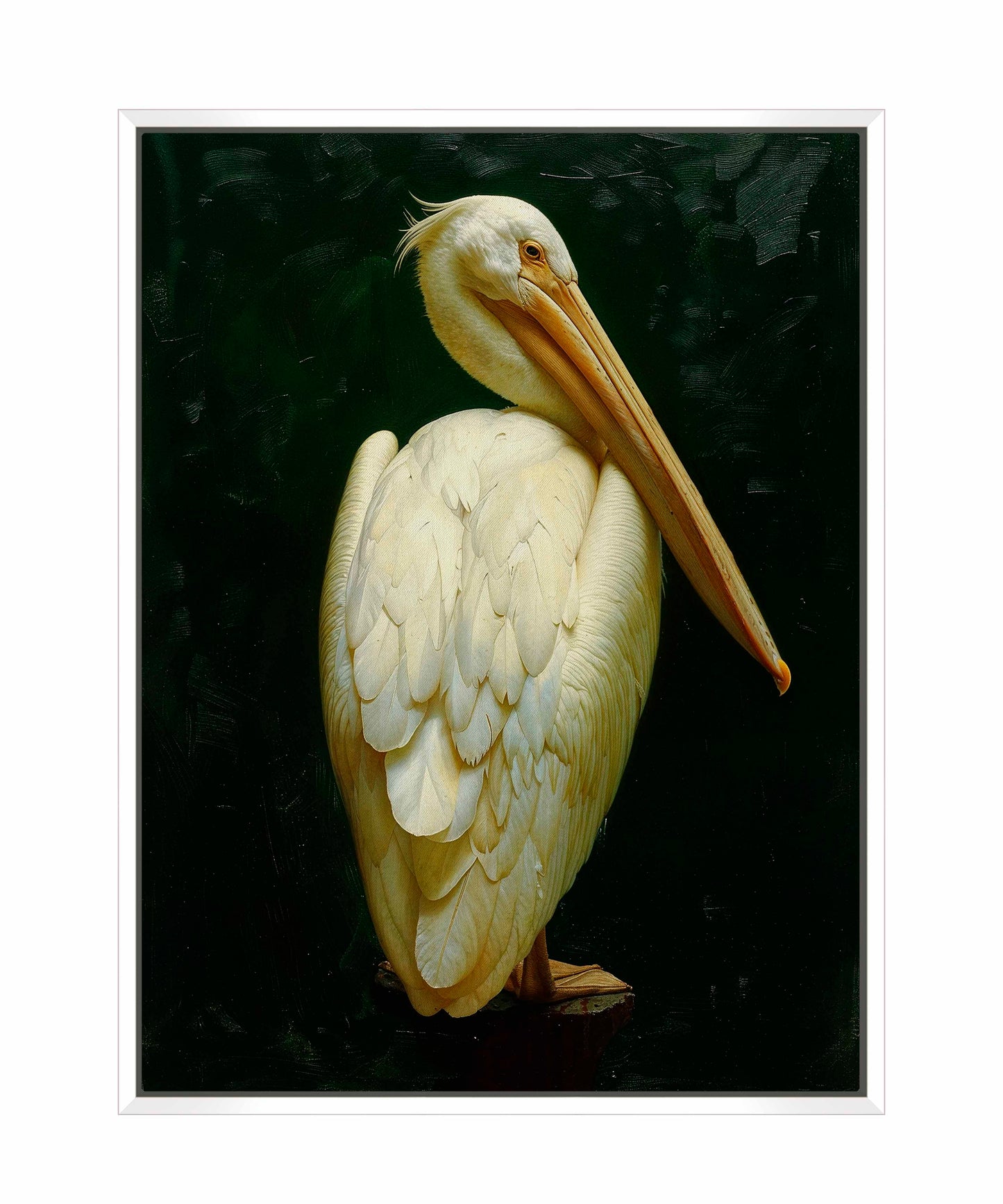 Regal Poise - Pelican in Ivory Elegance - Gallery Wrapped Canvas