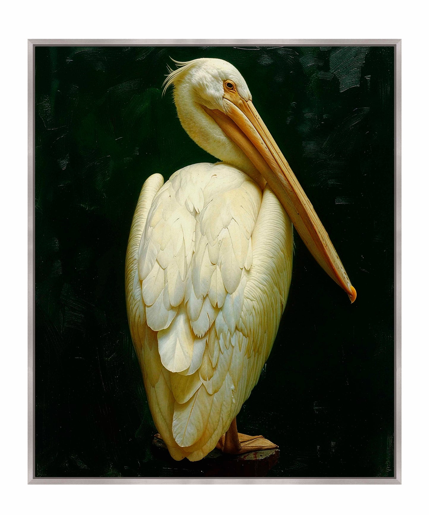 Regal Poise - Pelican in Ivory Elegance - Gallery Wrapped Canvas