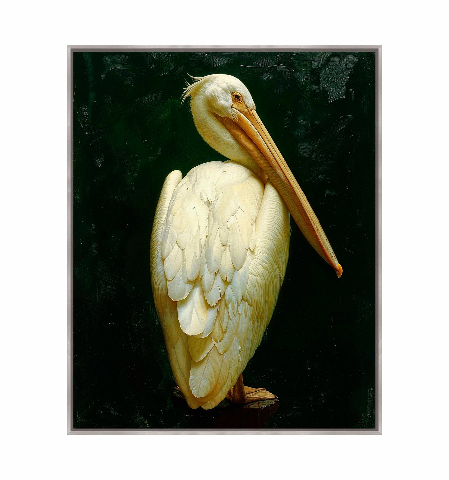 Regal Poise - Pelican in Ivory Elegance - Gallery Wrapped Canvas