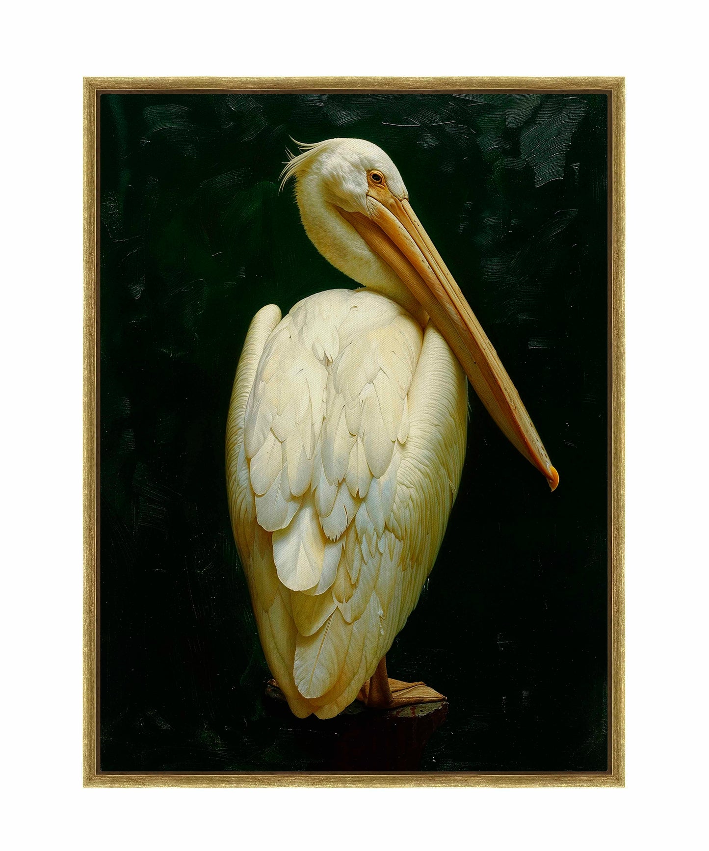 Regal Poise - Pelican in Ivory Elegance - Gallery Wrapped Canvas