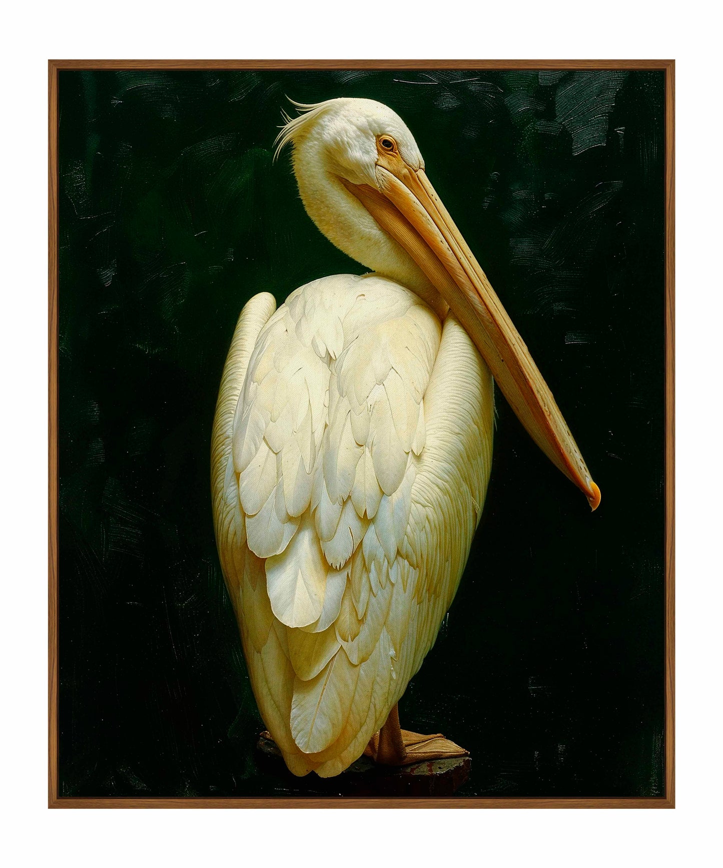 Regal Poise - Pelican in Ivory Elegance - Gallery Wrapped Canvas