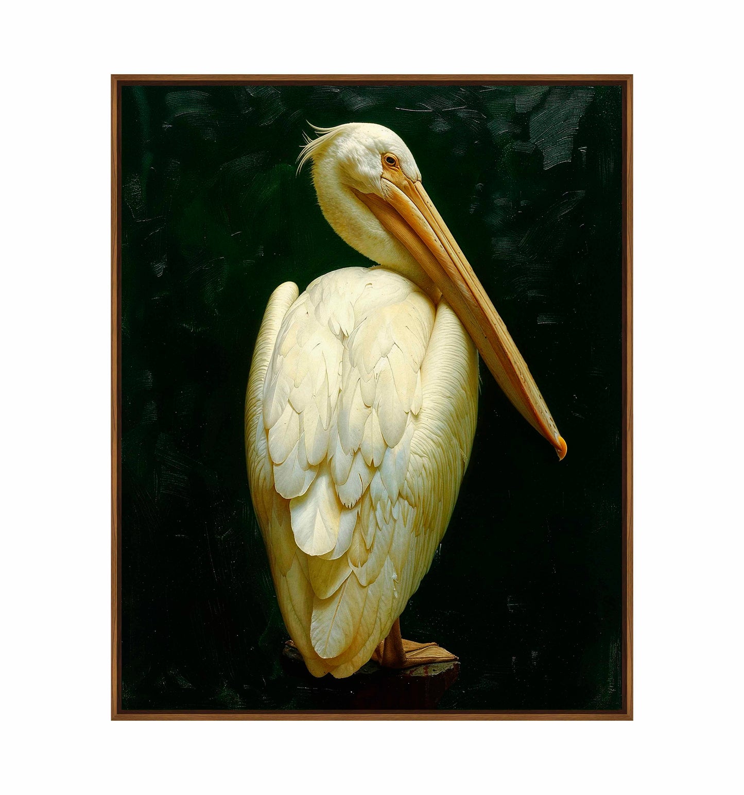 Regal Poise - Pelican in Ivory Elegance - Gallery Wrapped Canvas