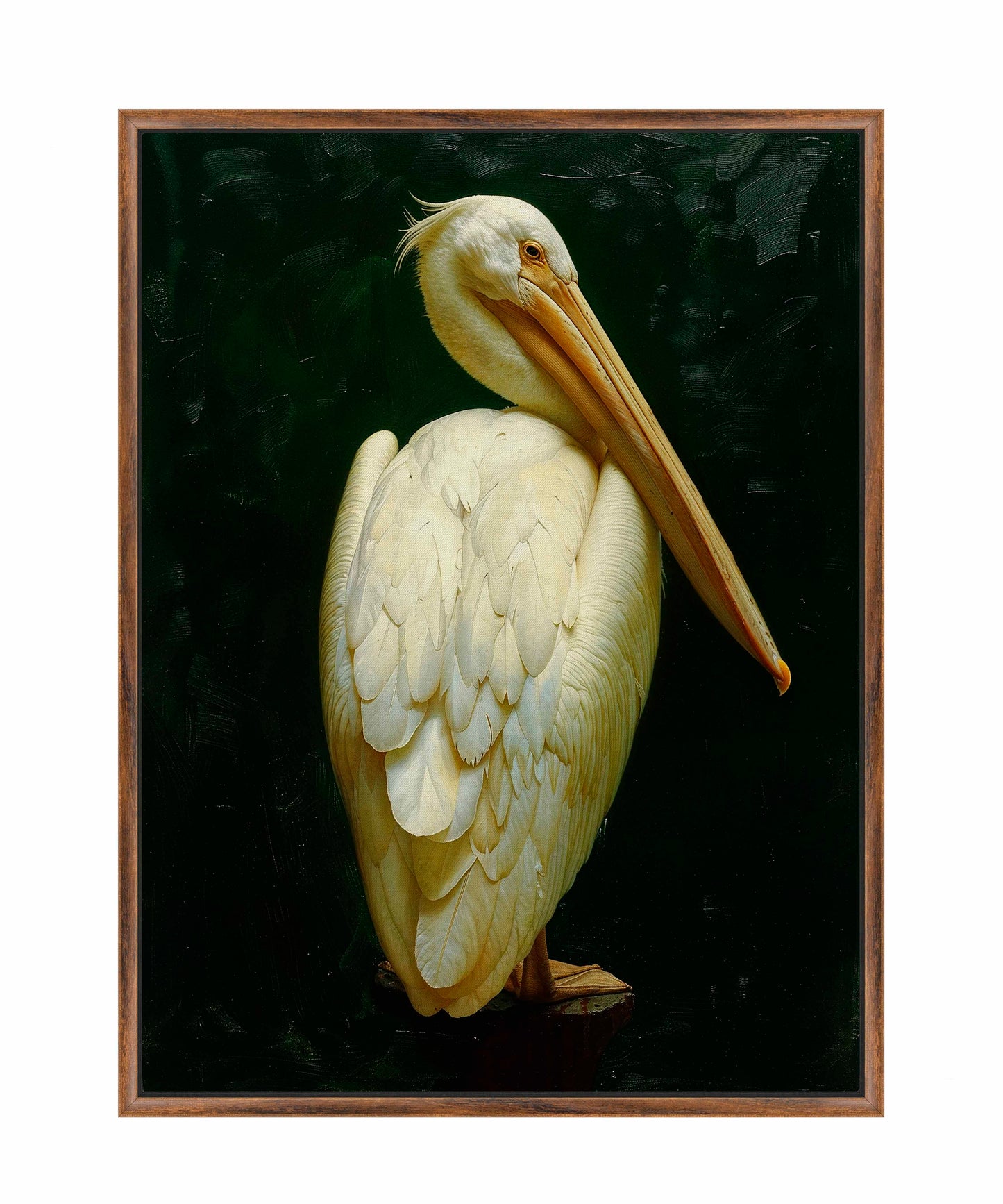 Regal Poise - Pelican in Ivory Elegance - Gallery Wrapped Canvas