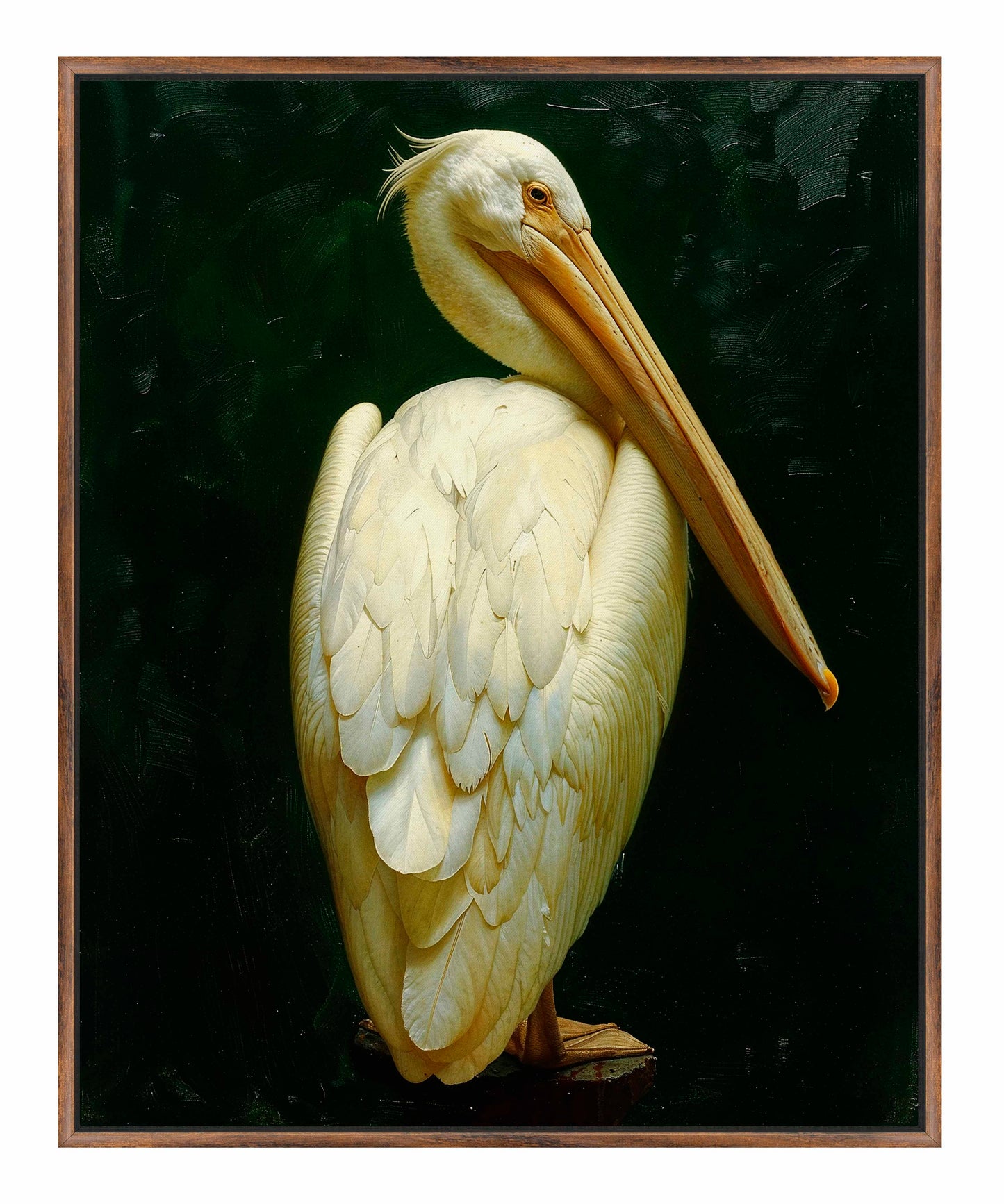Regal Poise - Pelican in Ivory Elegance - Gallery Wrapped Canvas