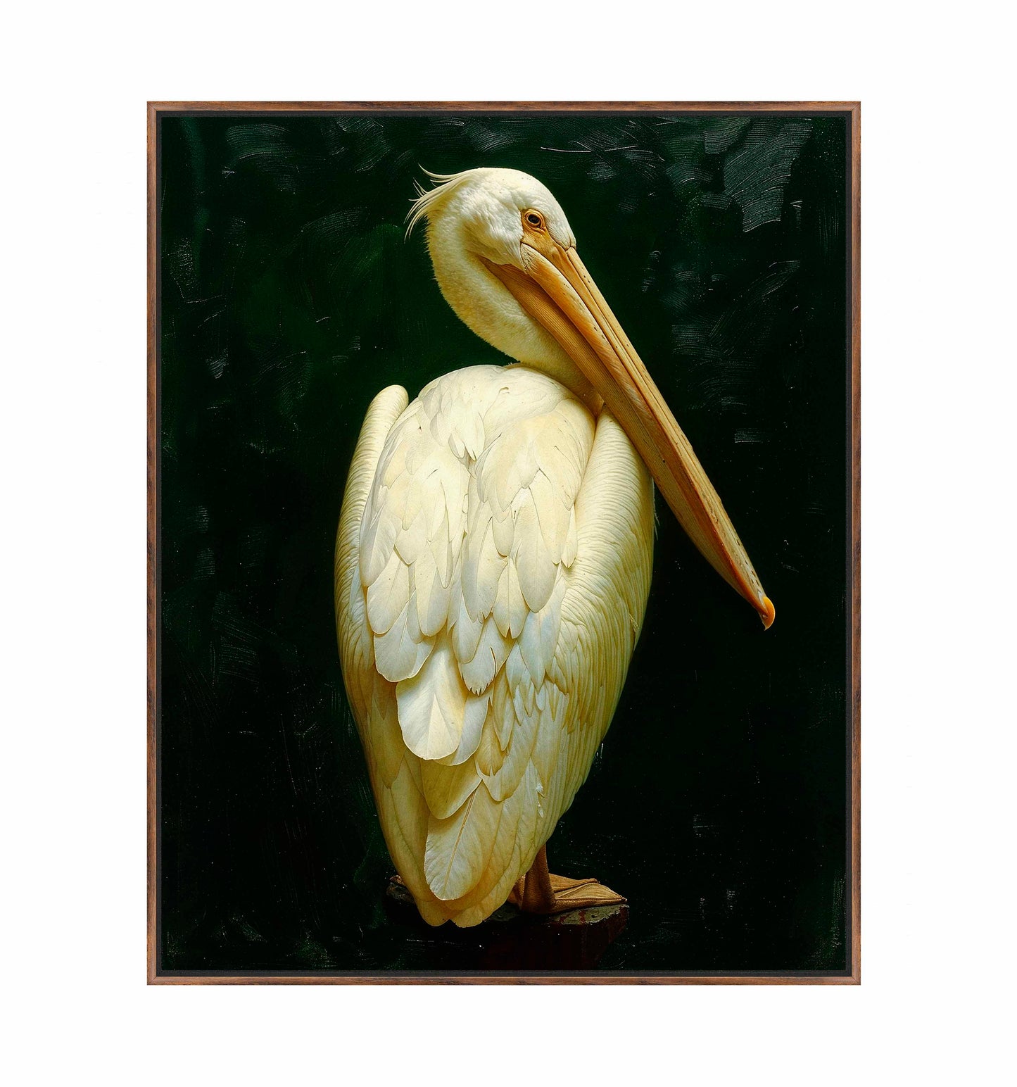Regal Poise - Pelican in Ivory Elegance - Gallery Wrapped Canvas