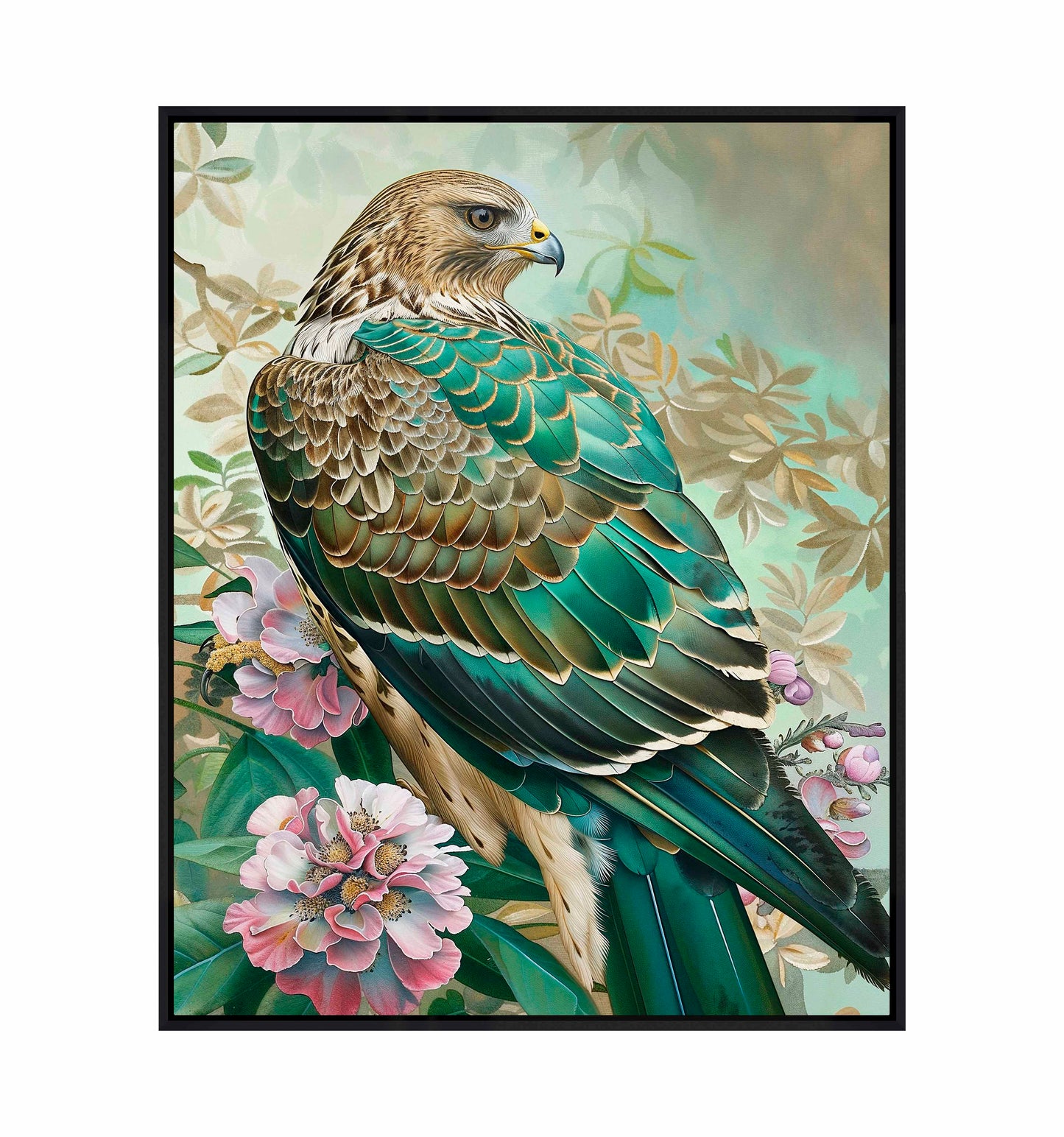 Emerald Majesty - Hawk Amidst Blossoms - Gallery Wrapped Canvas