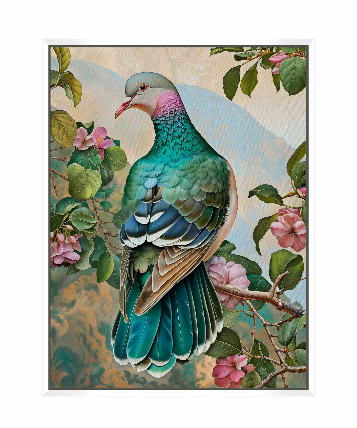 Verdant Splendor - Dove Amidst Blossoms - Gallery Wrapped Canvas