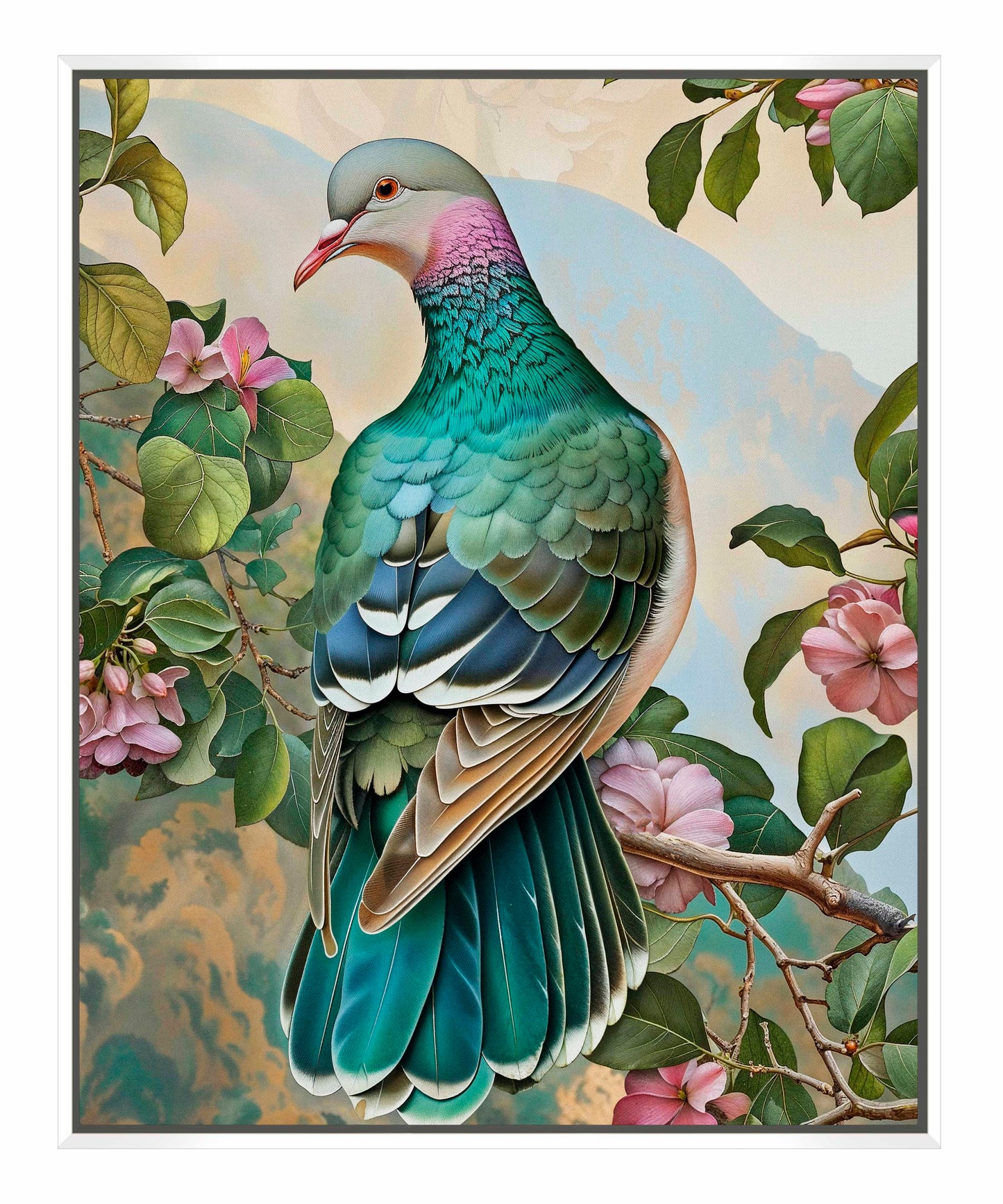 Verdant Splendor - Dove Amidst Blossoms - Gallery Wrapped Canvas