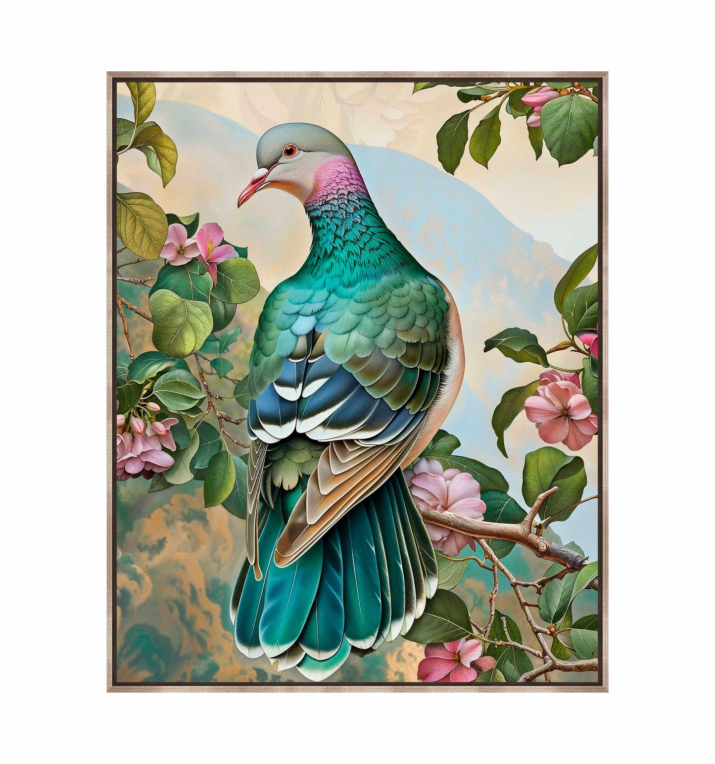 Verdant Splendor - Dove Amidst Blossoms - Gallery Wrapped Canvas