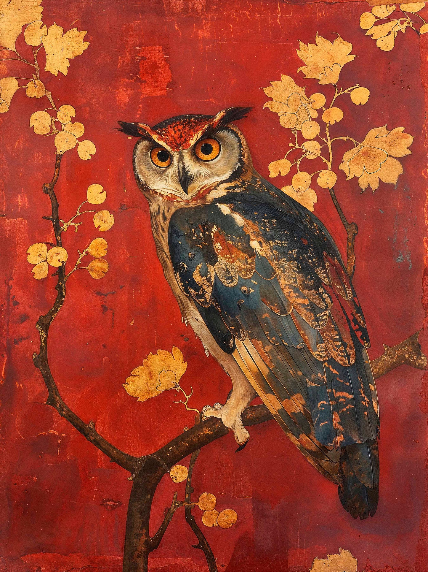 Majestic Watcher - Owl in Golden Foliage - Limited Edition Canvas