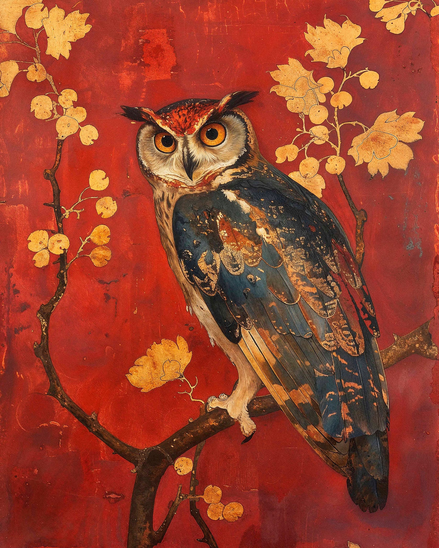 Majestic Watcher - Owl in Golden Foliage - Limited Edition Canvas